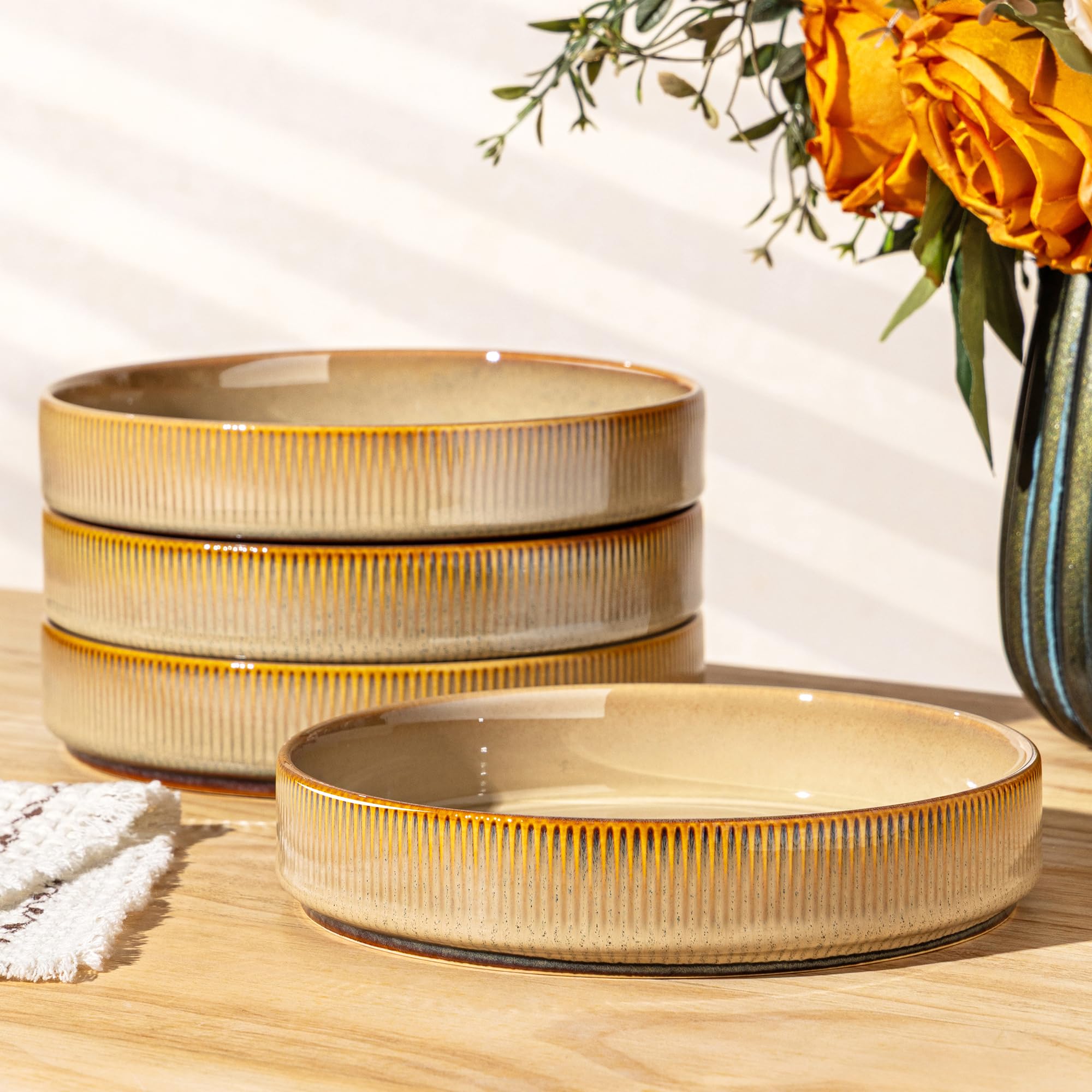 theterra 7.5" Ceramic Pasta Bowls Set of 4, Salad Bowls
