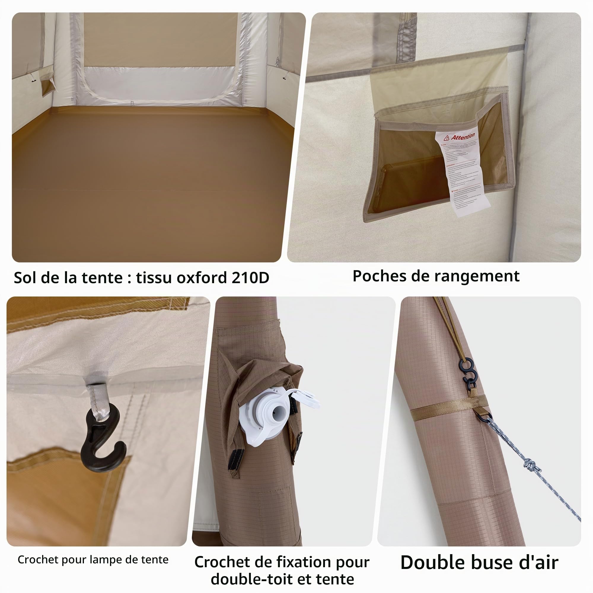 Naturehike Ango Air Tente Gonflable 3 Personnes Tente de Camping Imperméable Montage Rapide Familiale pour Le Camping Les Voyages en Voiture et Les Activités de Plein