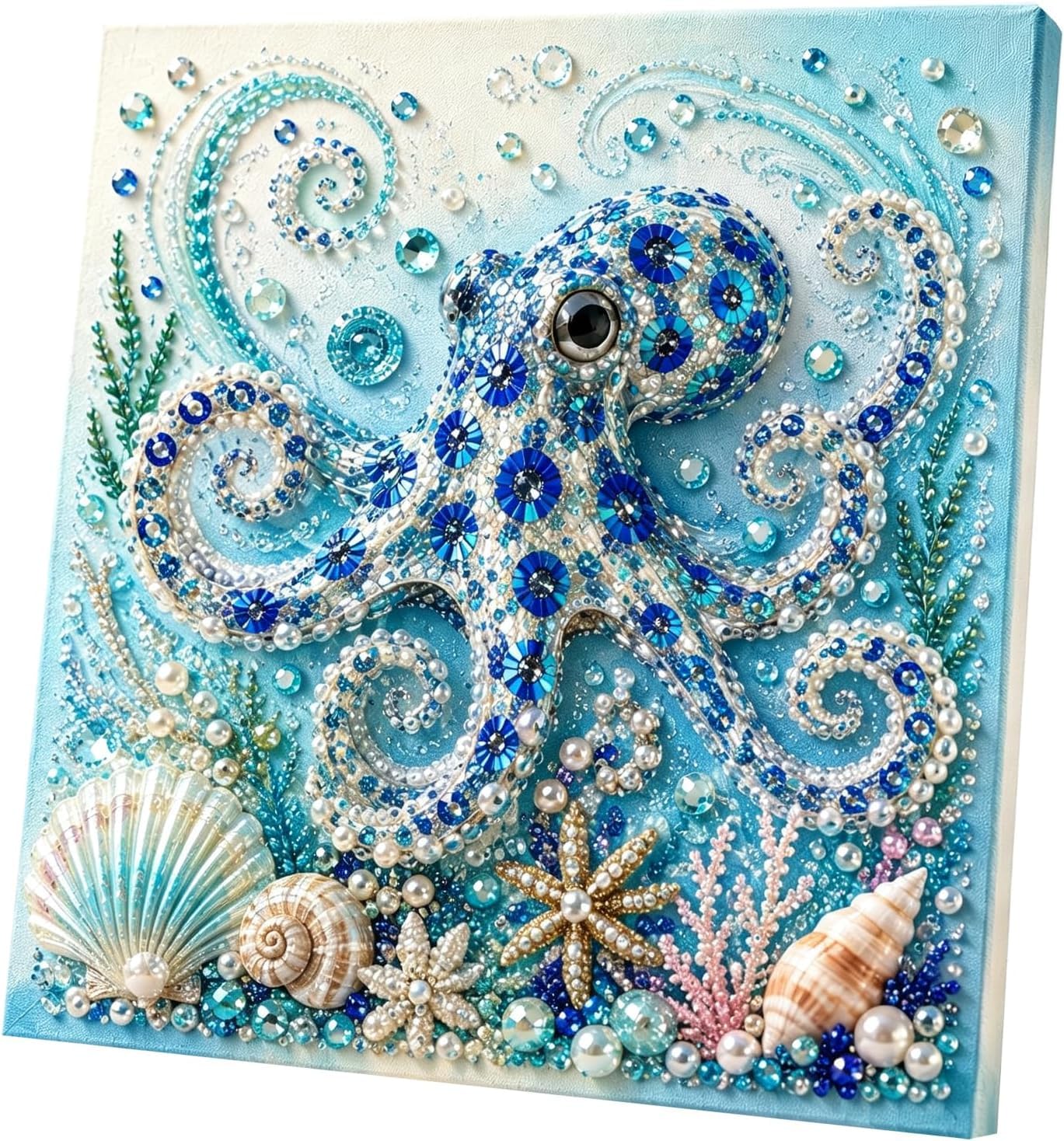 GoBrush Ocean Theme Pearl Art DIY Kit, Ocean 3D Diamond Painting Craft for Adults, (Blue-F)