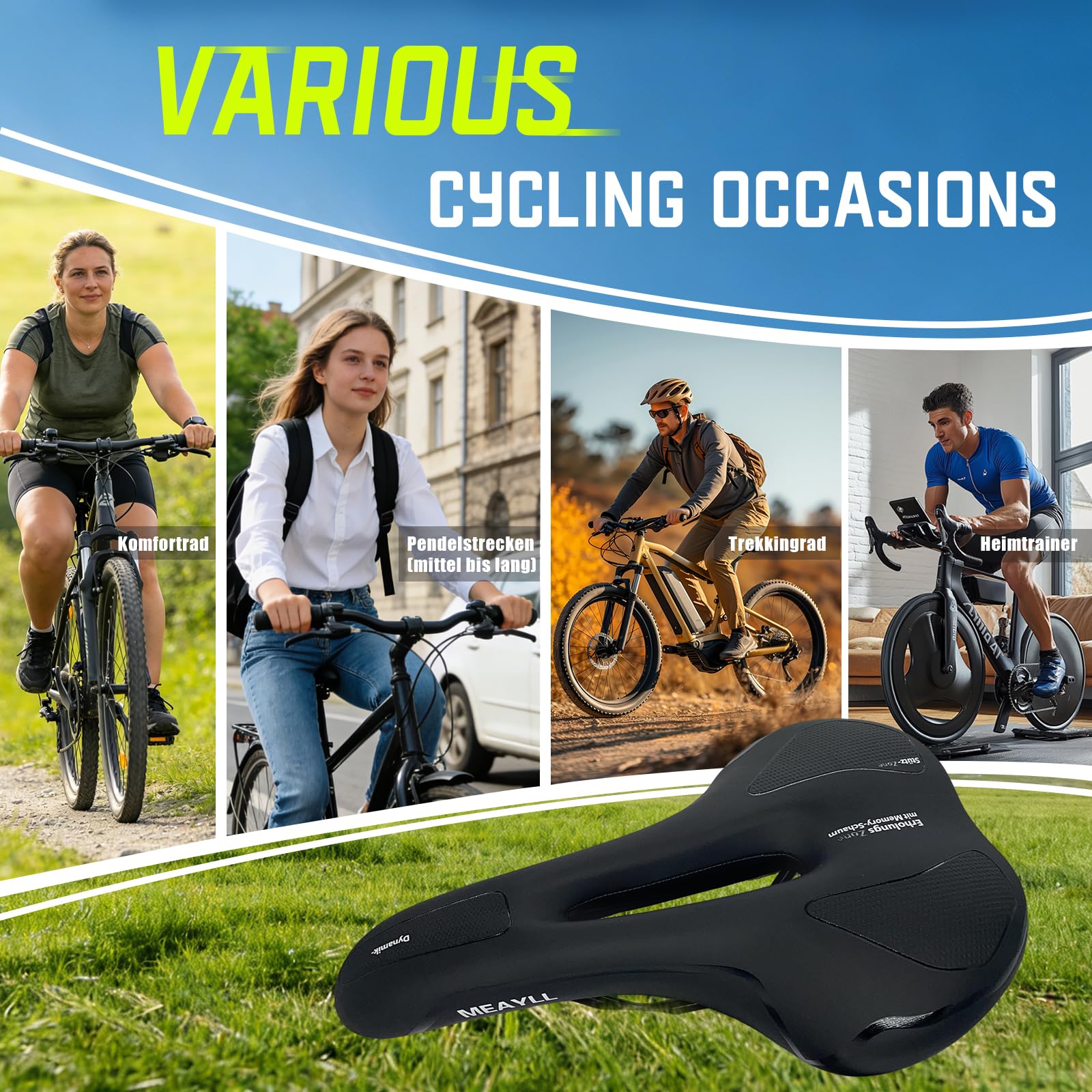 Fahrradsattel Herren & Damen Bequem Weich – 2026 Ergonomischer Fahrrad Sattel mit Optimierter Druckverteilung und Memory Foam, Sportlicher Sattel für MTB, Rennrad und Intensive Radfahrten