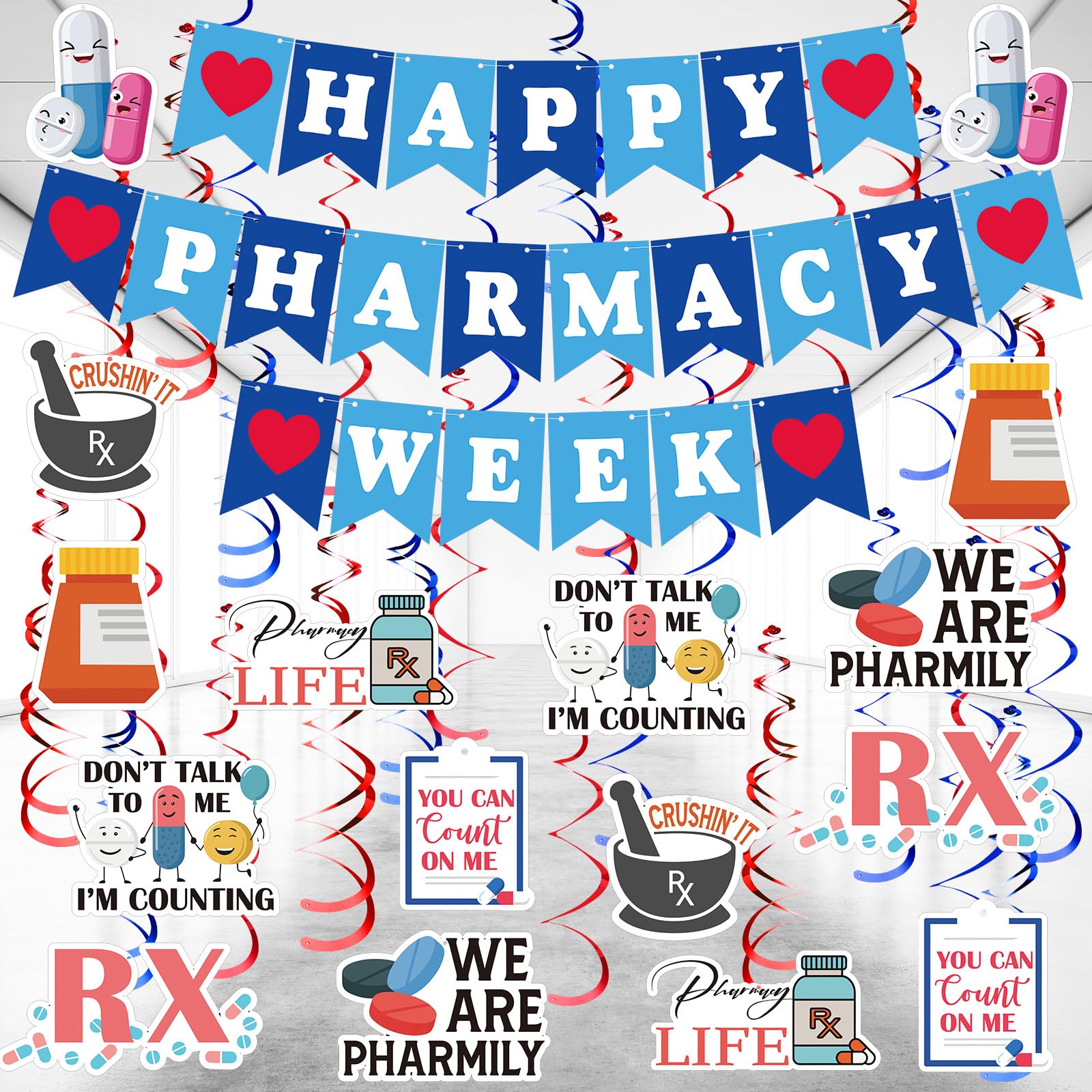 Oudain 50 Pcs Happy Pharmacy Week Decorations Pharmacy Appreciation Banner
