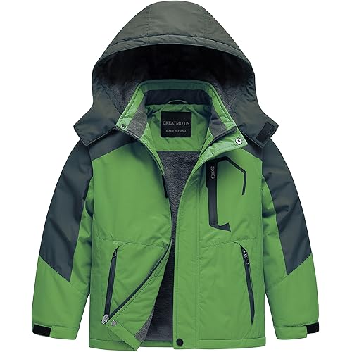 CREATMO US Boy's Waterproof Ski Jacket Warm Winter Snow Coat Windproof Snowboarding Rain Jacket