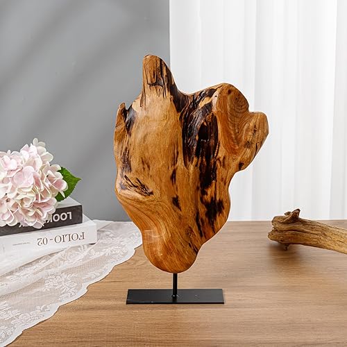 Miniatura 8 de THY COLLECTIBLES Escultura irregular de madera de raíz tallada a mano, escultura abstracta de pie para decoración del hogar, estatua de mesa con