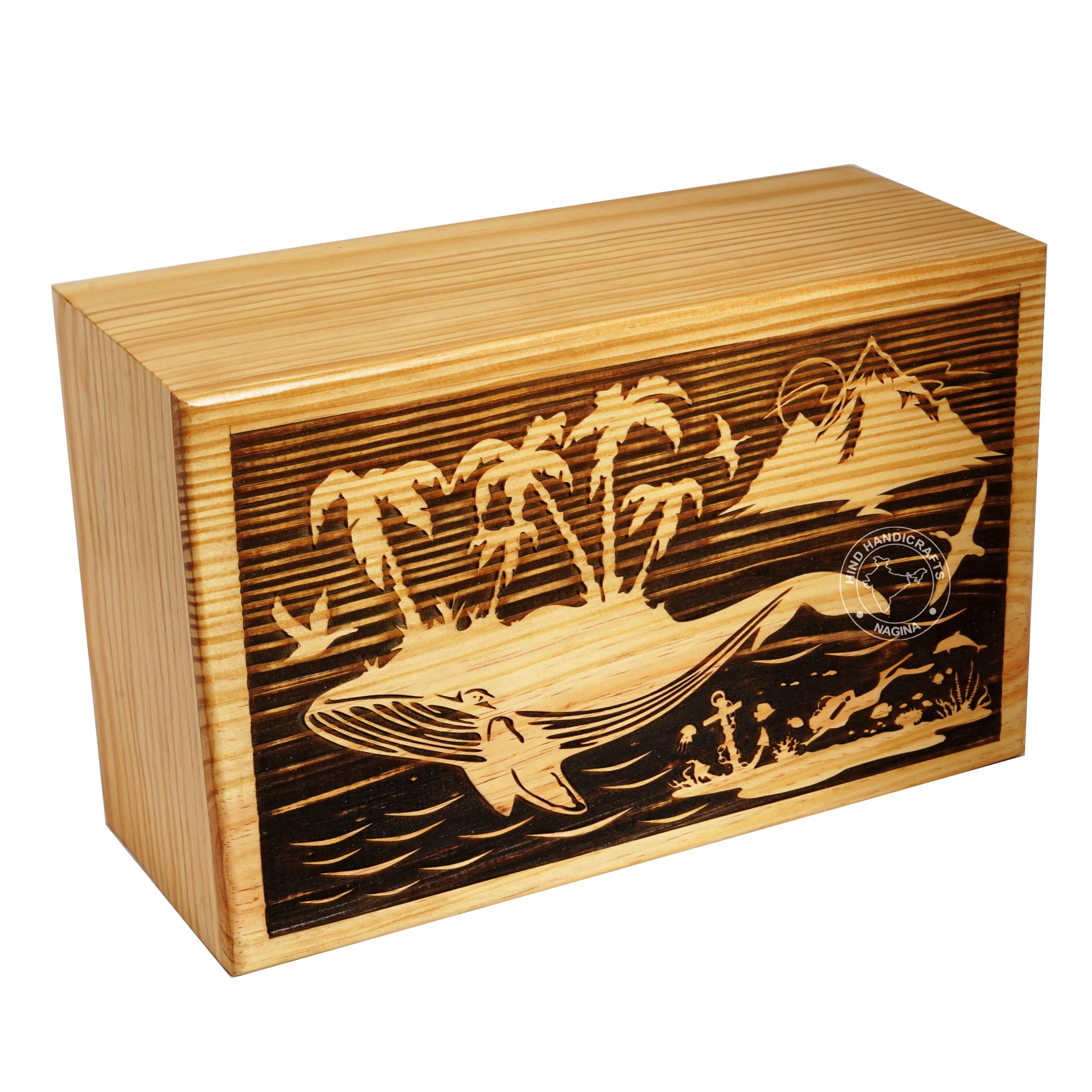 HIND HANDICRAFTS Handcrafted Horse Wooden Cremation Urns for Human Ashes Adult Large - Funeral Urn Box - Burial Urns for Columbarium (Beach Whale, 250 Cubic Inches)