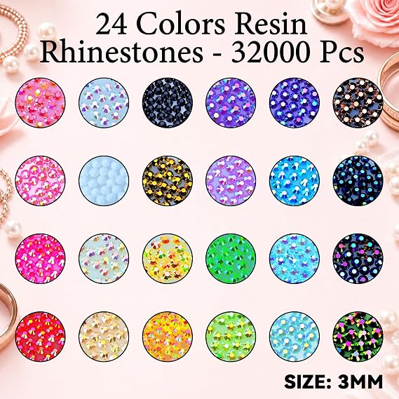 Bedazzling Kit 24 Colors, Bedazzler Kit with 30000Pcs Rhinestones, 2Pcs Jewelry Glue & Tools, 3mm Crystal Bedazzle Kits for Bedazzled Gems Nail Art Crafting - Christmas Birthday Gifts for Women