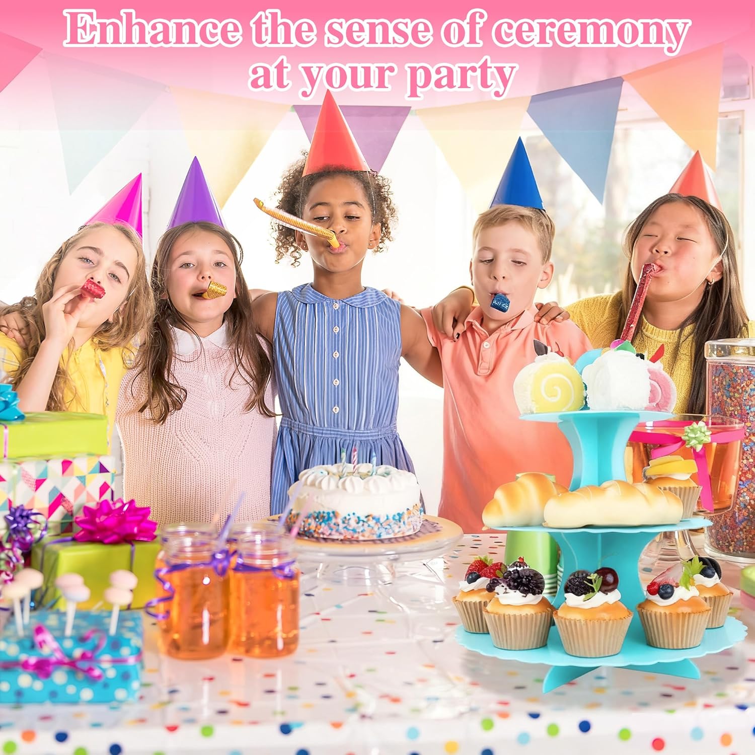 3-Tier Cupcake Stand 2 Pack Dessert Cup Cake Stand Tower Paper Round Cake Display Serving Plate for Anniversary Christening Disposable Pastry Holder for Birthday Wedding Party Decoration (SkyBlue)