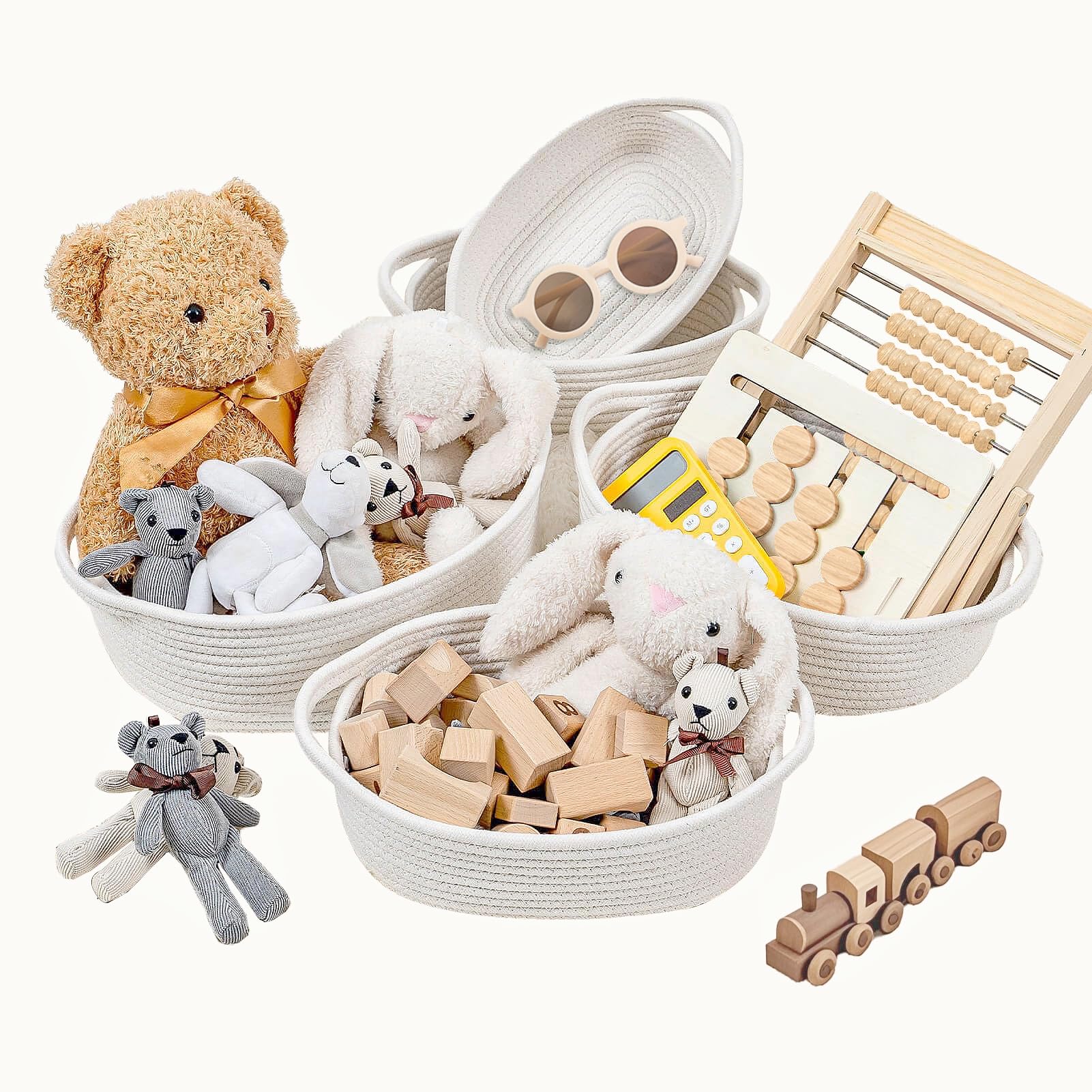 Storage Basket Set – 5-Piece Baskets for Organizing Home, Shelves, Nursery, Bathroom, Dog Toys, Small to Large Decorative Baskets – Off White