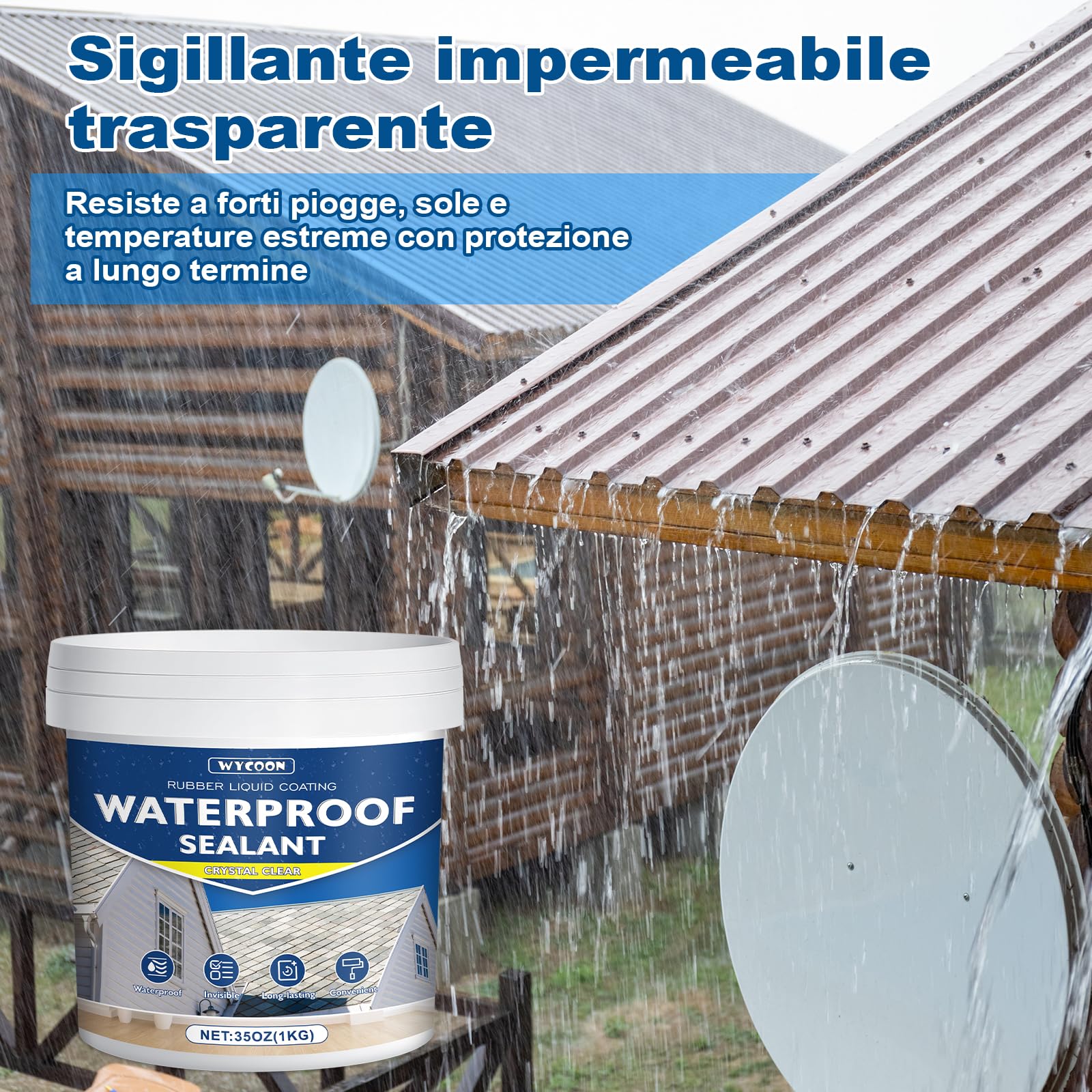 Sigillante Impermeabile Liquido Trasparente 1KG - Impermeabilizzante Invisibile per Interni/Esterni, Antigoccia per Perdite Bagno/Tetti/Muri | Adesivo a Base Acqua