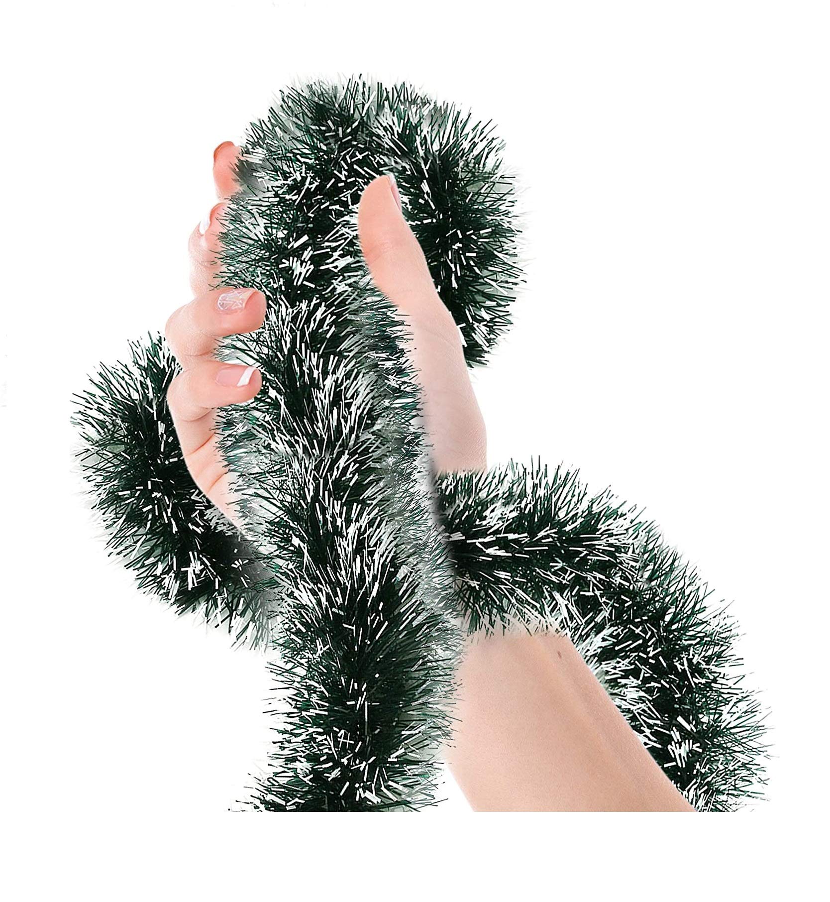 DHD59® Tinsel Garland Snow Tipped Reusable (Thick & Fluffy) for Decoration on Christmas Xmax Tree and Other Festivals 6.25 ft. Long. (Colors : Snow Tipped Green & Snowy Frost) (Green, 2)