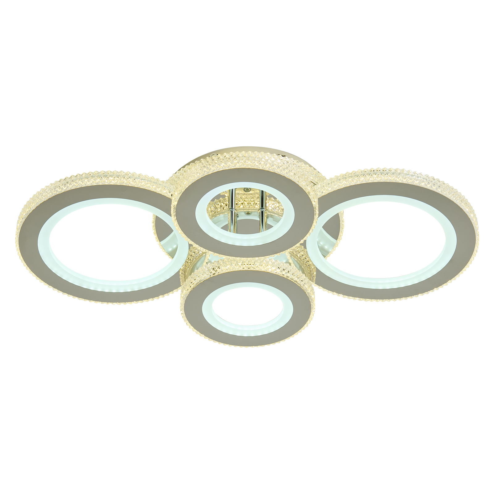 Image of Modern 56W Ceiling Light 4-Rings LED Ceiling Light Fixture with Remote Control Chrome Acrylic Dimmable Flush Mount Stainless Steel Chandelier for Livingroom Dining Room Kitchen Bedroom.