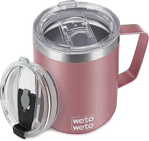 Vista 25 de WETOWETO Taza de café de 14 onzas, taza de campamento aislada al vacío con tapa, vaso de viaje de acero inoxidable de doble pared, taza de café