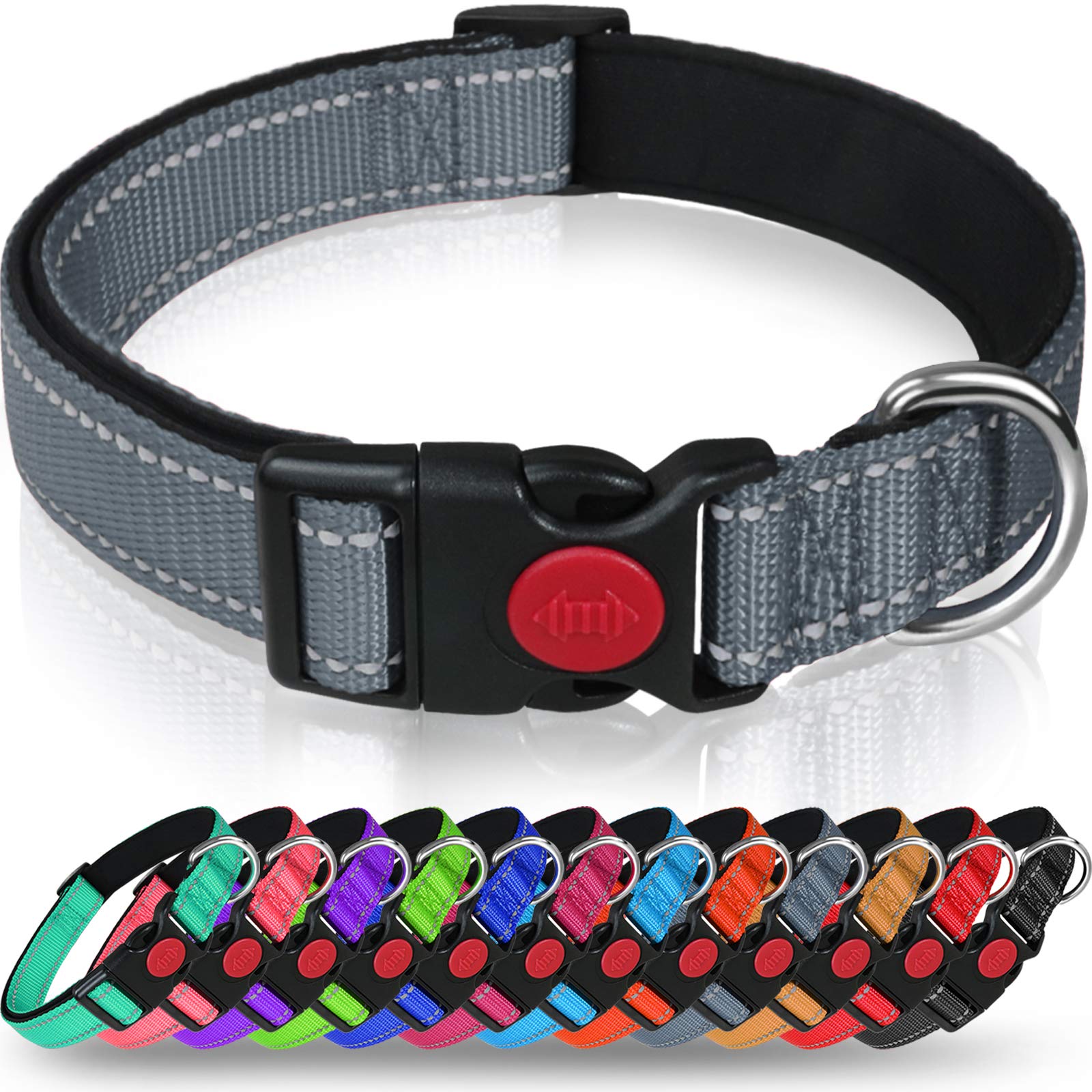 Taglory Reflective Dog Collar with Safety Locking Buckle, Adjustable Nylon Pet Collars for Small Dogs Female Male, S, Grey