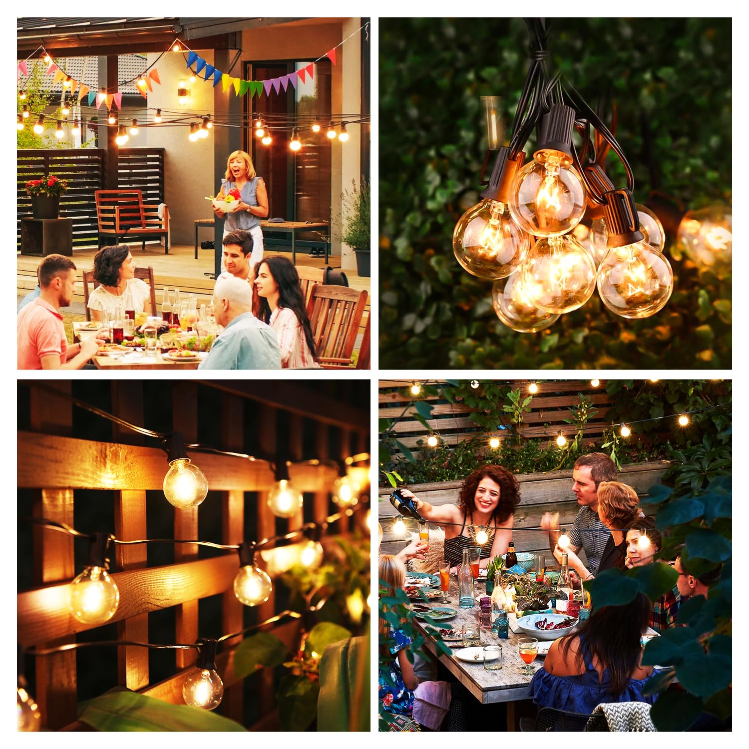 Catena luminosa per esterni, corrente LED, 19 m, catena luminosa da giardino con G40, 30 + 3 lampadine in plastica, IP44, impermeabile, per esterni e interni, terrazza, feste, balcone