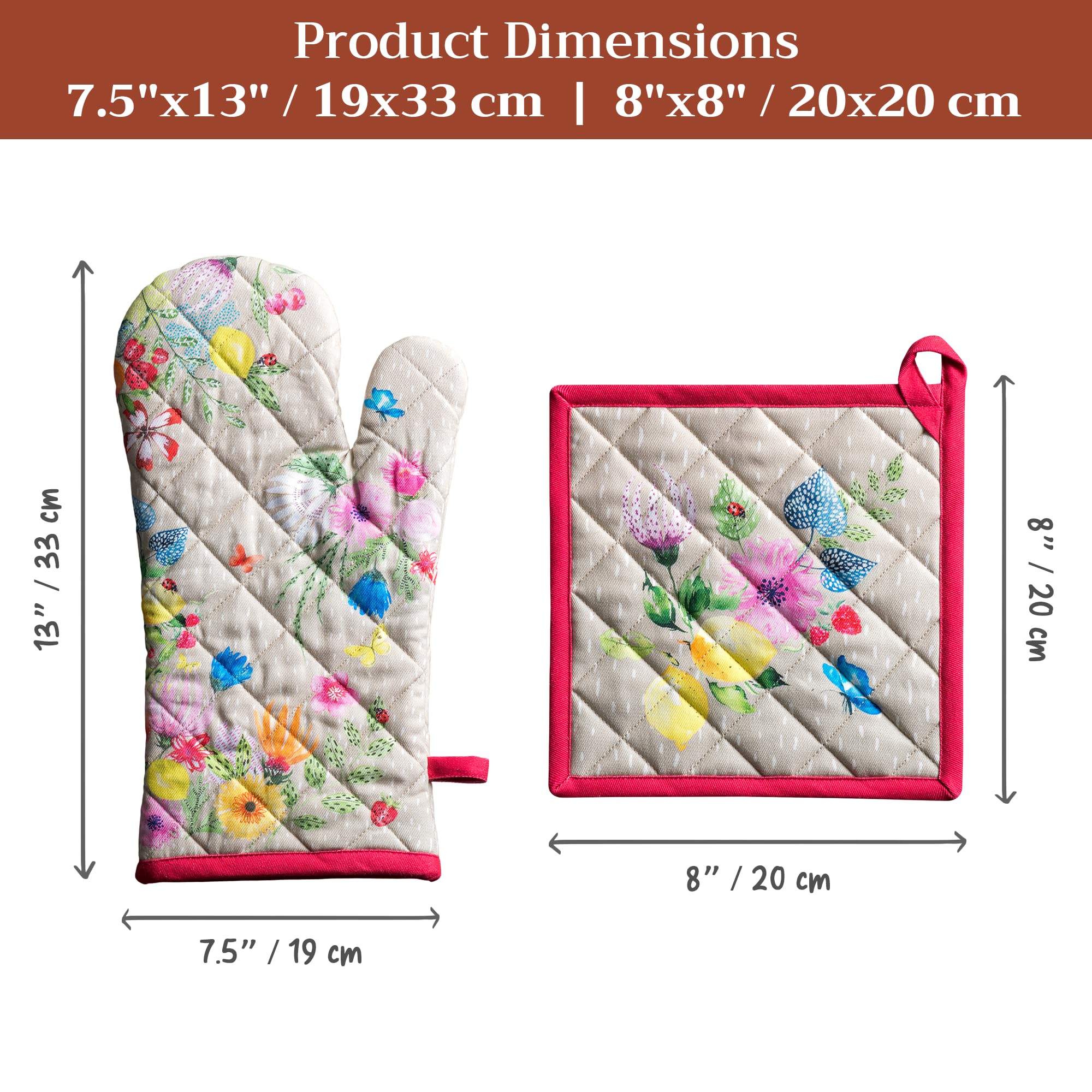 Maison d'Hermine, set di guanti da forno e presine in 100% cotone (19,1 x 33 cm e 20,3 x 20,3 cm) resistenti al calore, per cucina, cottura e barbecue, morbidi, facili da usare, decorazioni pasquali
