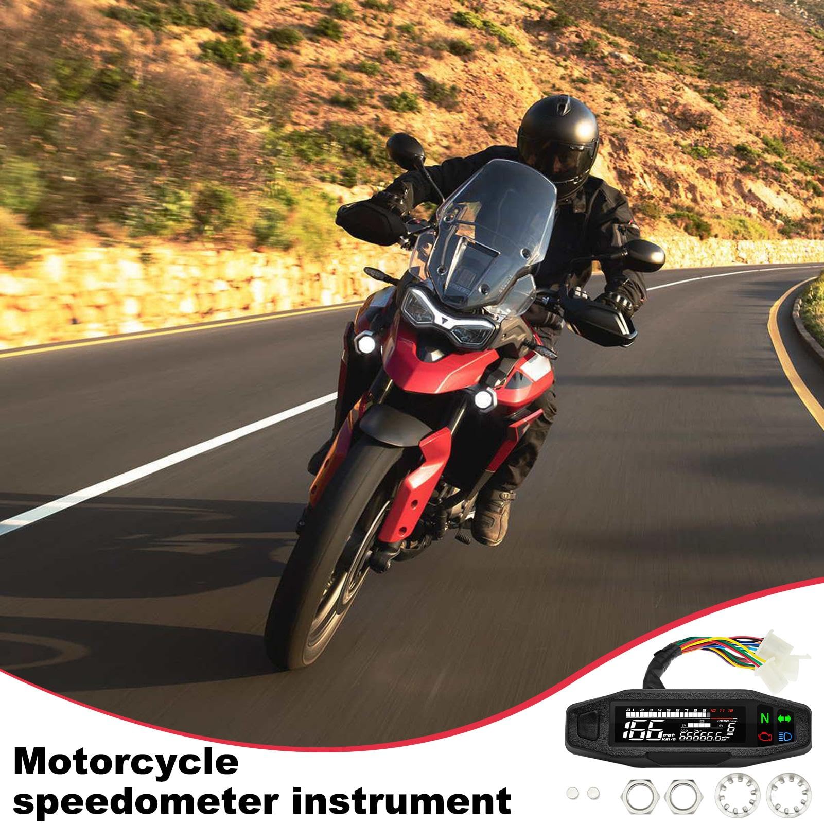 Compteur de vitesse pour vélo de cross, tachymètre de moto | Compteur de | tours d'écran LCD 6 vitesses | Indicateurs de compteur de vitesse de moto pour la plupart des modèles de moto, moteur à