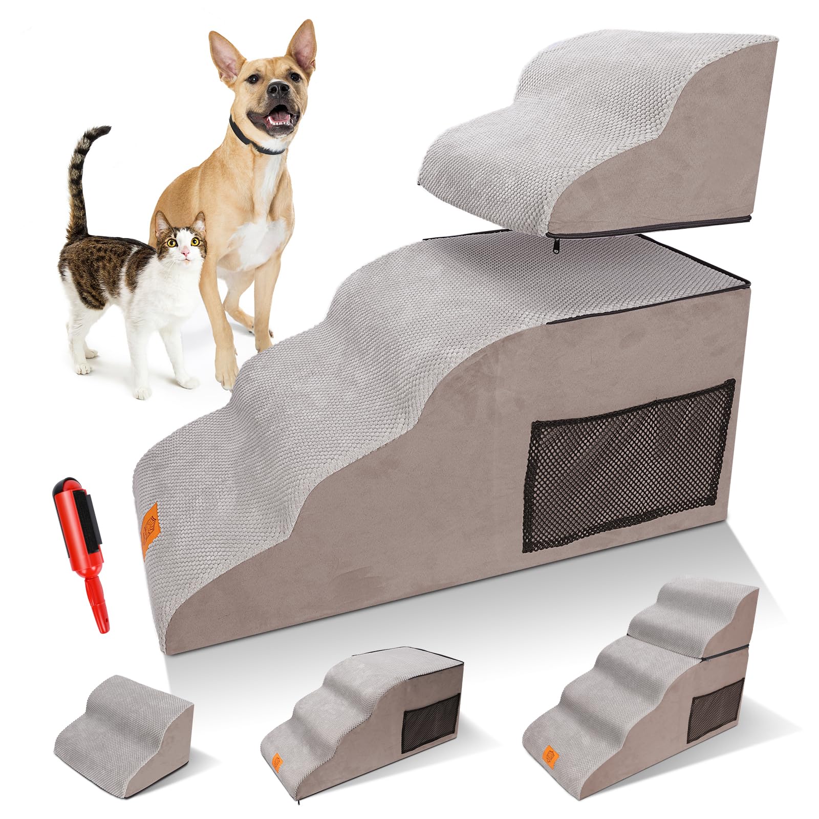 Escaleras Para Perros De 3 Peldaños Con Funda Extraíble – Antideslizante, Suave Y Para Mascotas Hasta 50 Lbs