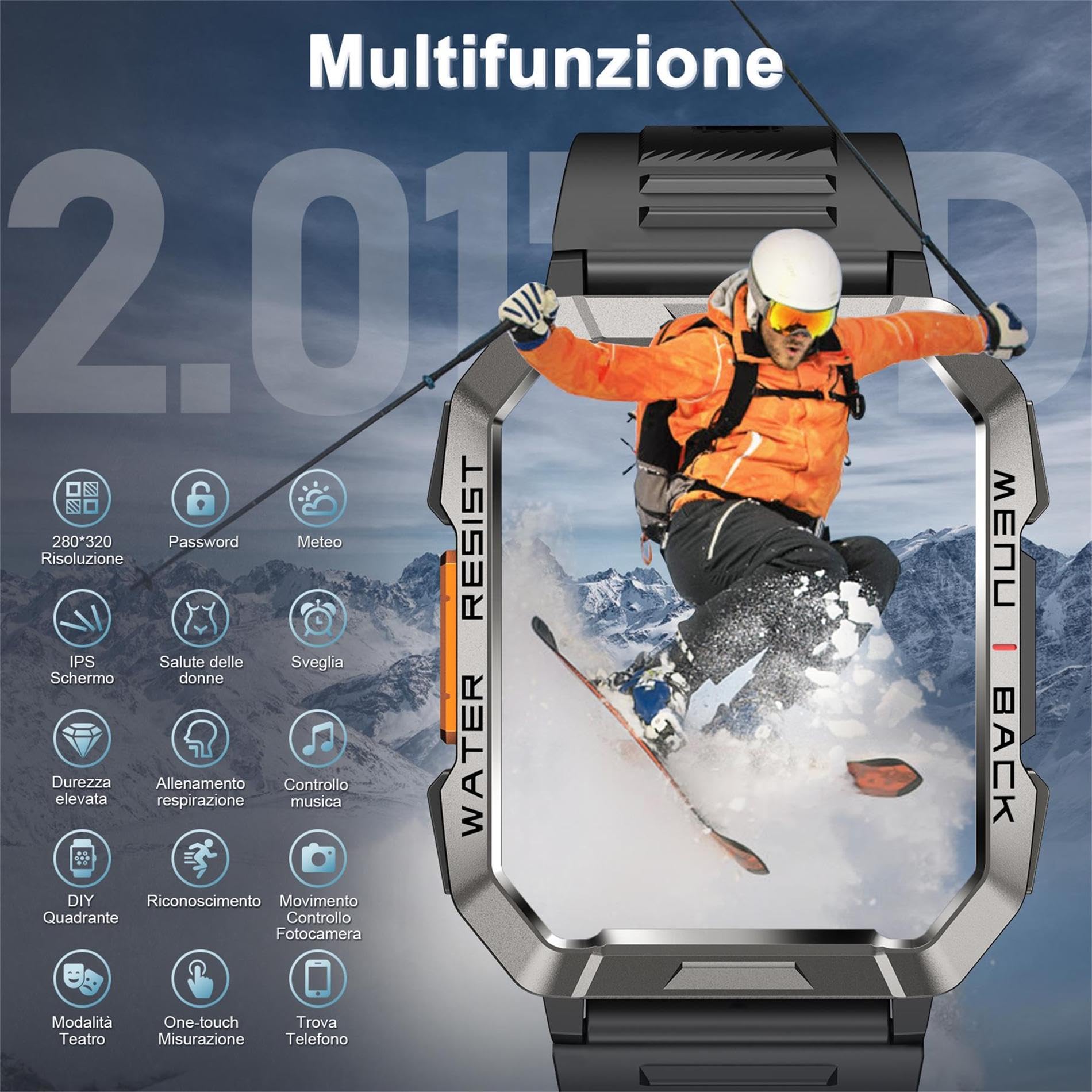 2025 New Militare SmartWatch Uomo(Rispondi/Effettua Chiamate), Fitness Tracker con Torcia/Bussola/900mAh Batteria /24H Cardiofrequenzimetro/Sonno/ SpO2/100+ Modalità Sport per Android IOS