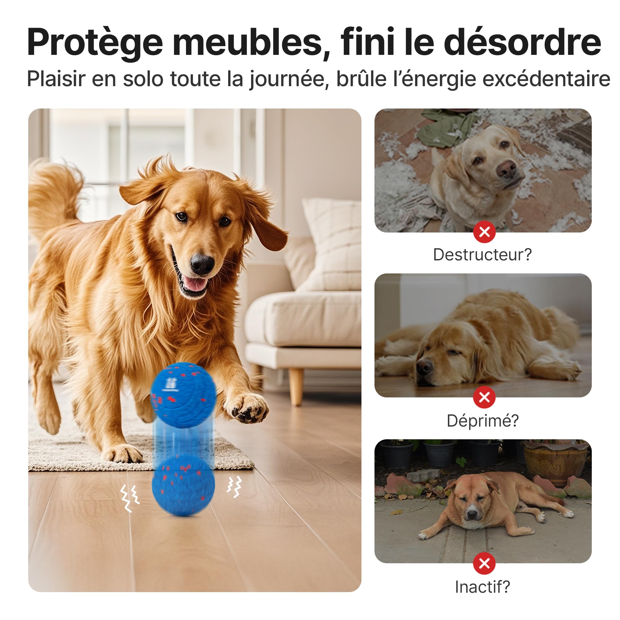 Potaroma Balle pour Chien – Jouet interactif rebondissant, Indestructible et Rechargeable USB (8,1 cm), idéal pour Chiots, Chiens Moyens et Grands