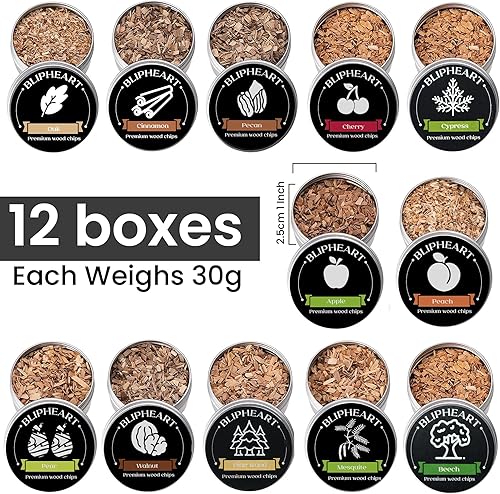 Miniatura 6 de Ahumador de astillas de madera para ahumar, ahumador de cóctel, 12 sabores de virutas de madera natural. Aserrín para regalo de esposo y padre,