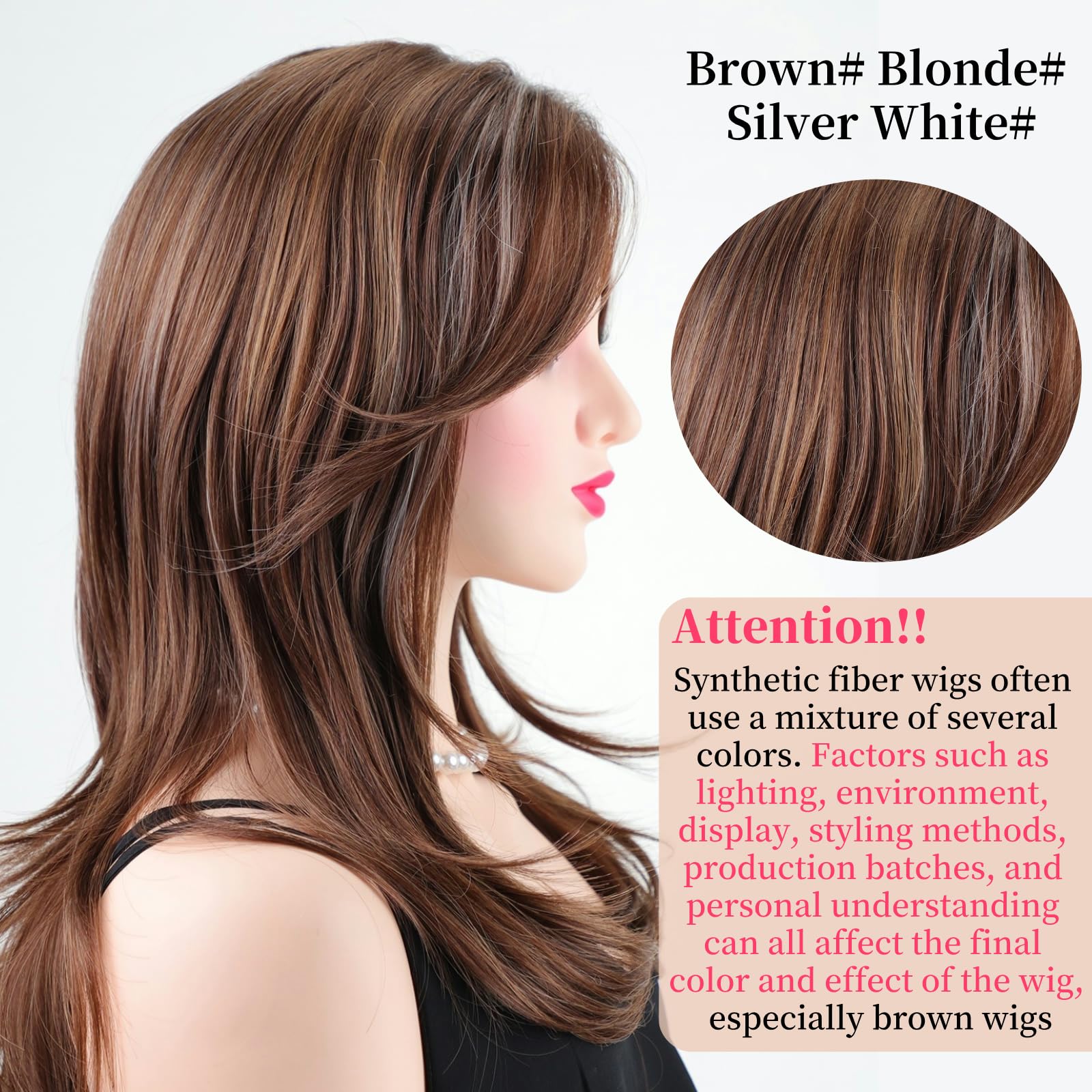 Wigs for Women Layered Synthetic Hair Wig with Highlight - Brown Women main image 4