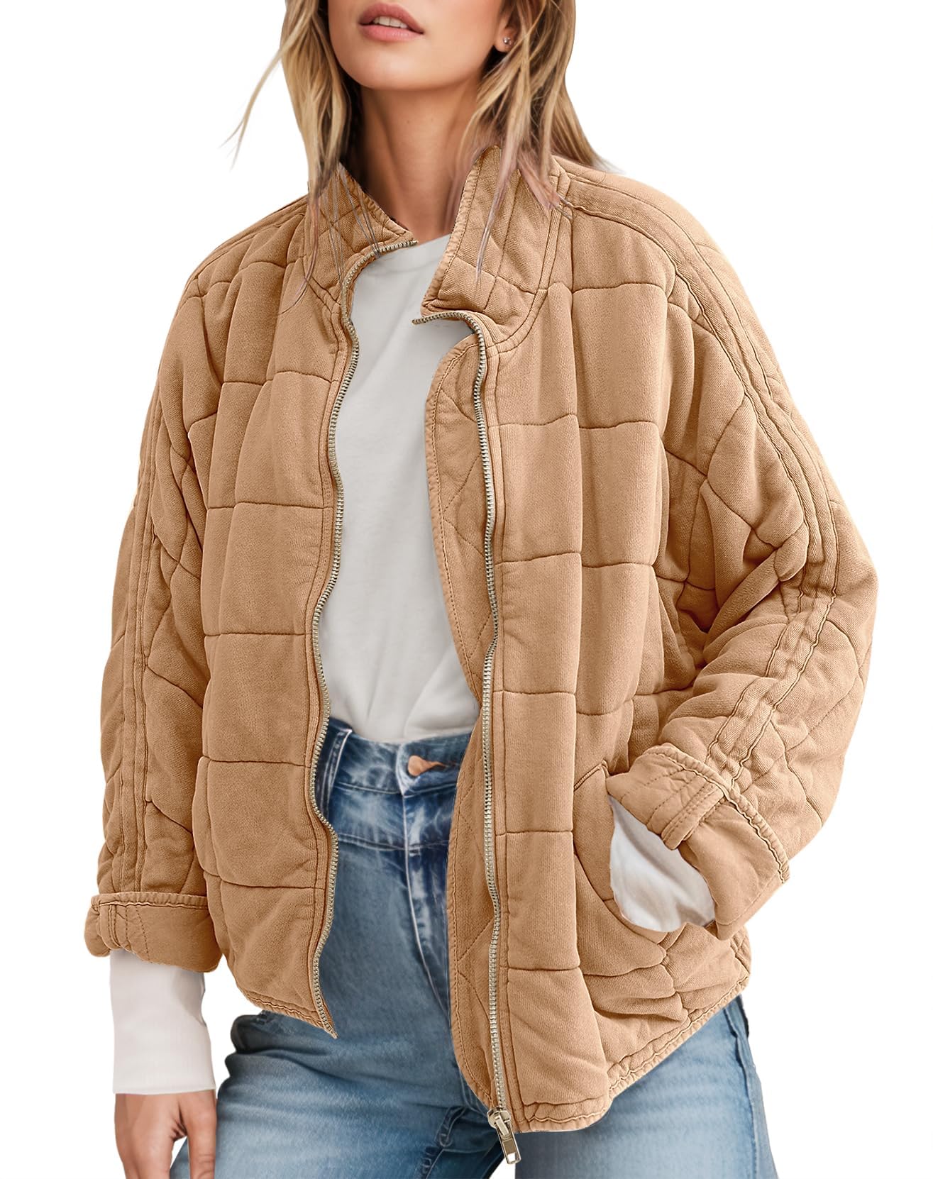 saukole Womens Winter Dolman Long Sleeve Full-Zip Quilted Jacket Coat Warm Outerwear-picture-42