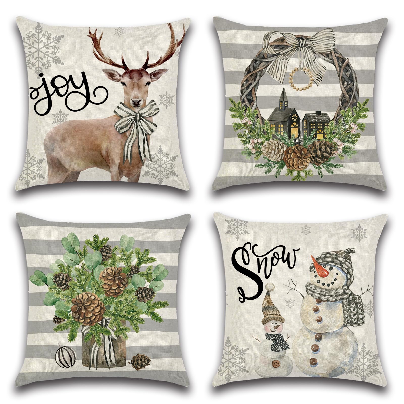 Ohok Juego De 4 Fundas De Cojín Decorativas De 45 X 45 Cm, Poliéster Y Lino, Fundas De Cojín Decorativas Para Dormitorio, Salón, Sofá, Coche (rayas G