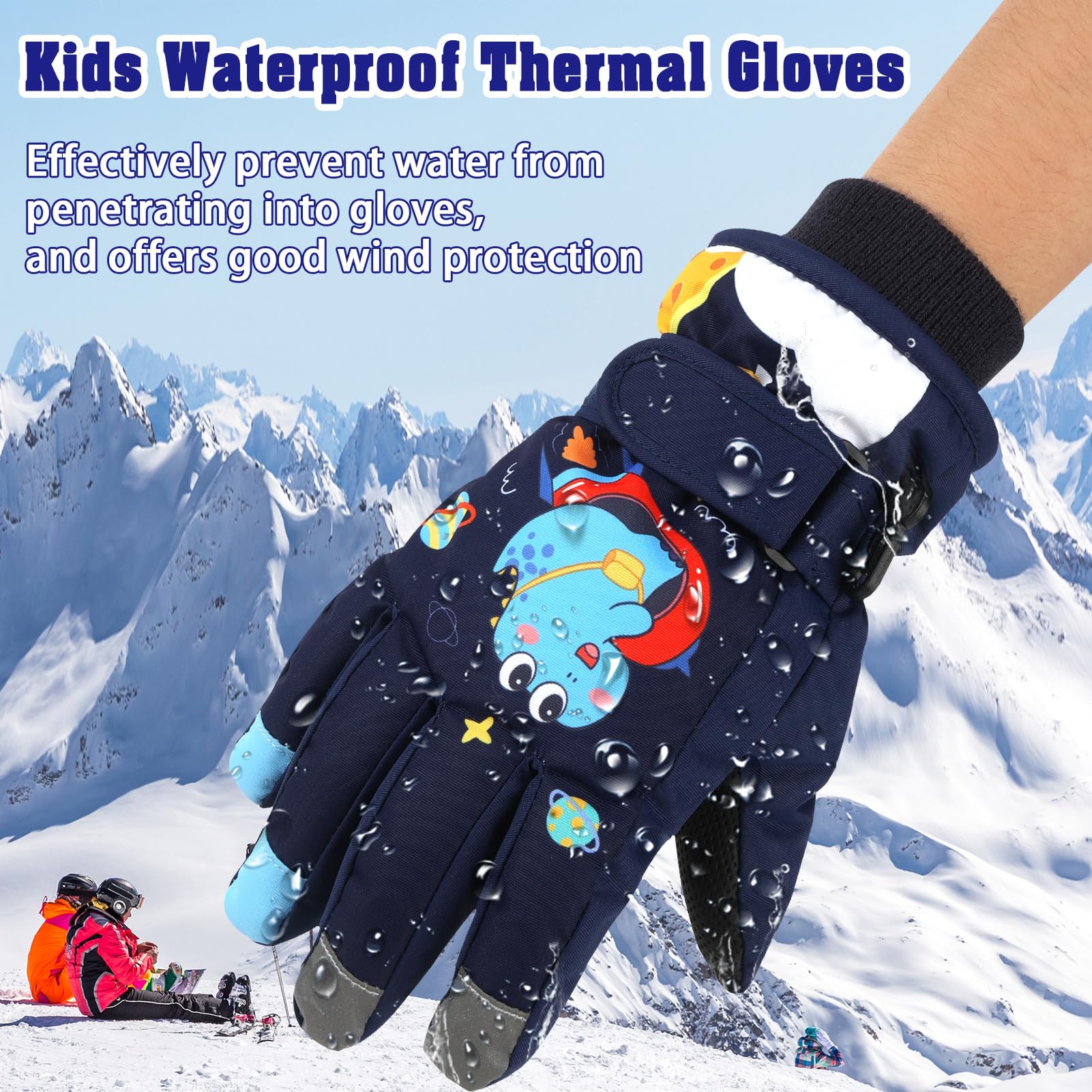 QKURT Kinder Skihandschuhe, Snowboard Handschuhe wasserdichte und Winddichte Winter Fäustlinge, Outdoor Snowboarding Radfahren Handschuhe für 4-13