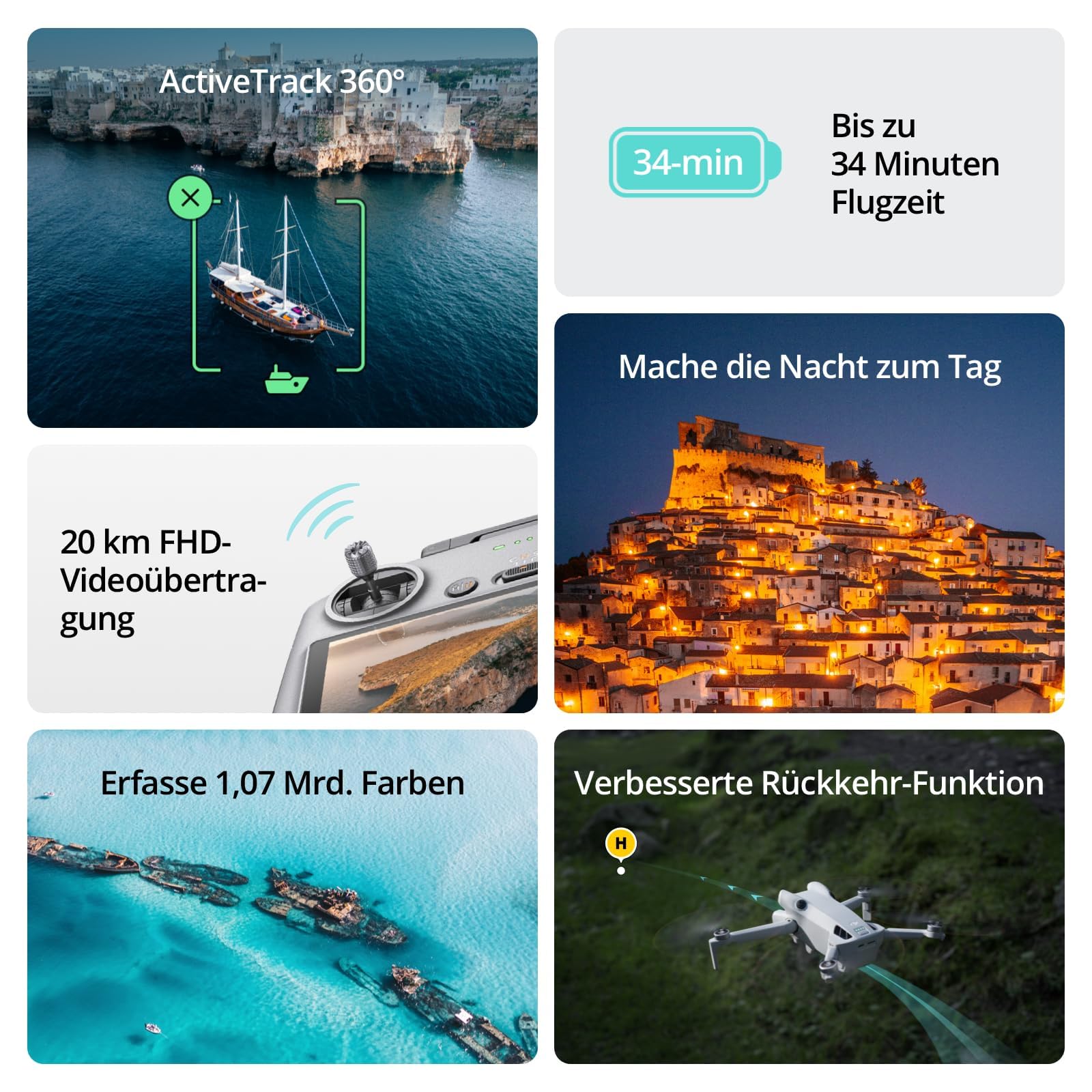 DJI Mini 4 Pro Fly More Combo mit DJI RC 2 Fernsteuerung (Bildschirmfernsteuerung), faltbare Mini-Drohne mit 4K-Kamera, unter 249g, 34 Minuten Flugzeit, 2 zusätzliche Akkus, Klasse-C0