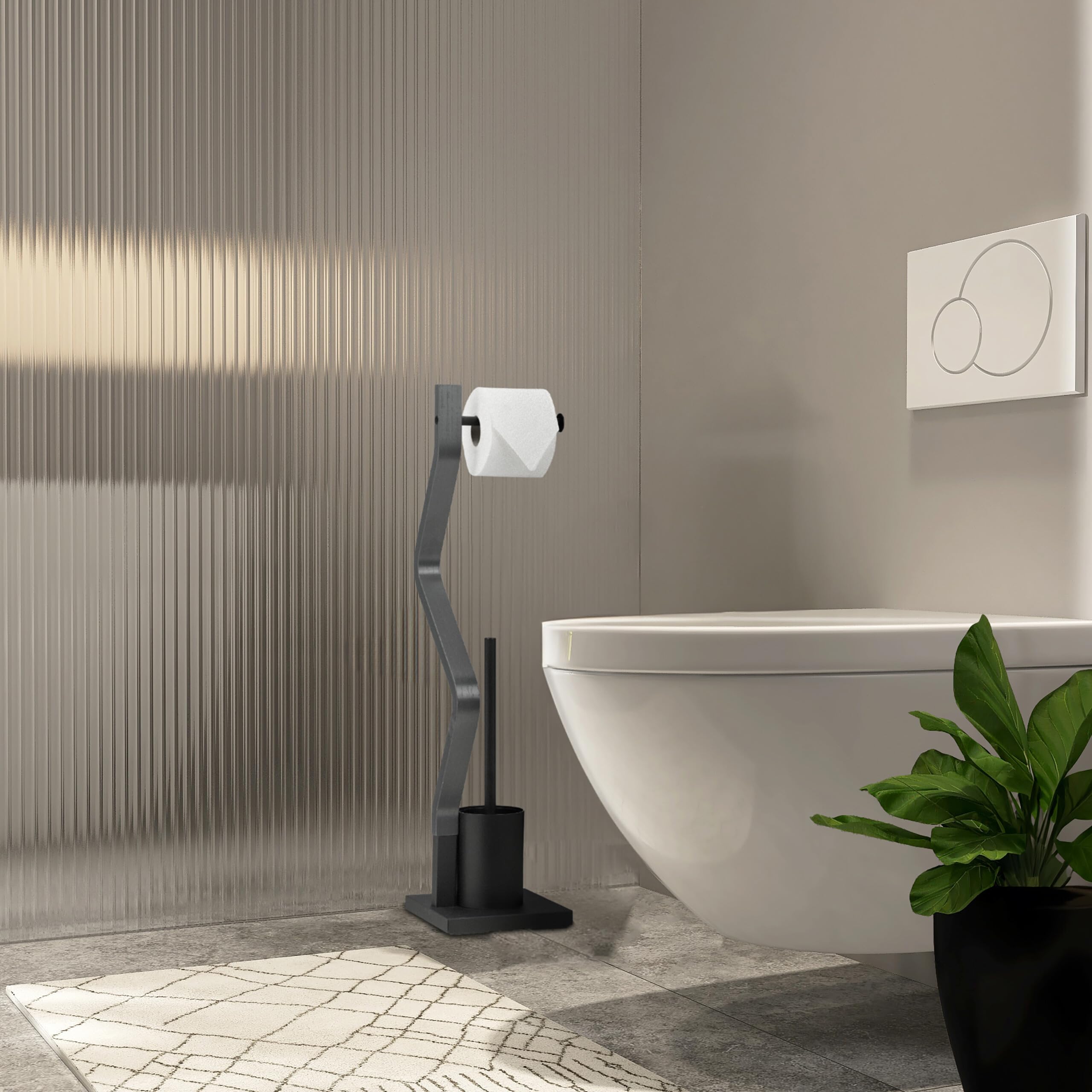 Relaxdays Piantana Portarotolo e Scopino, Colonnina Autoportante WC, Portascopino Bagno, HLP 75x18,5x18,5 cm Nero Grigio