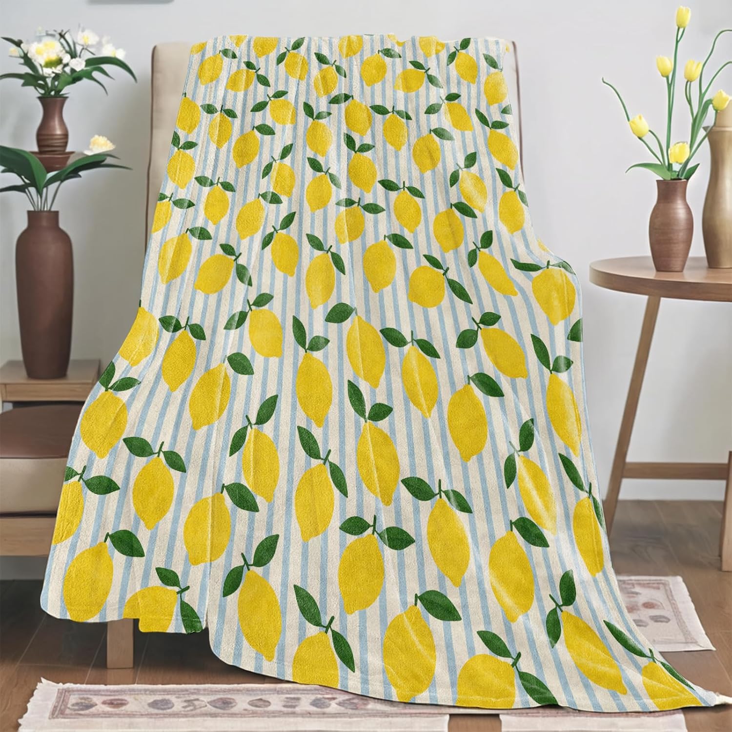 Lemon Gifts, Yellow Lemons and Green Leaves Blanket for Girls Kids Women, Cozy Warm Flannel Throw Blankets for Bedroom, Travel, Couch, Home Decor, 50x60 in - Image 2