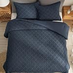 David's Home Natural Cotton Waffle Weave Comforter Set King Size, Lightweight Breathable Soft Comfy Fluffy for Spring Summer, 3PCS Aesthetic Home Decor Bedding Set with Pillow Shams, Giftable, Indigo