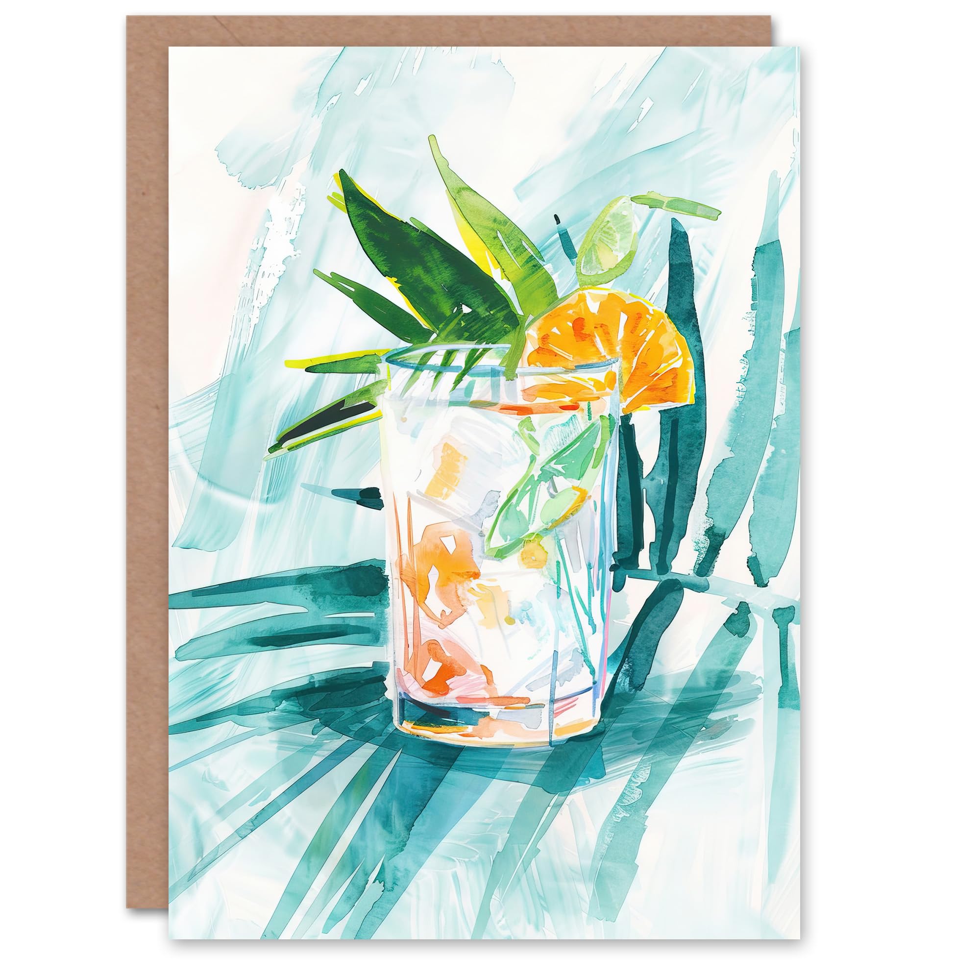 Artery8 Greeting Card Cuba Libre Cocktail Monstera Leaf Watercolour Blank For All Him Or Her Art Birthday Card