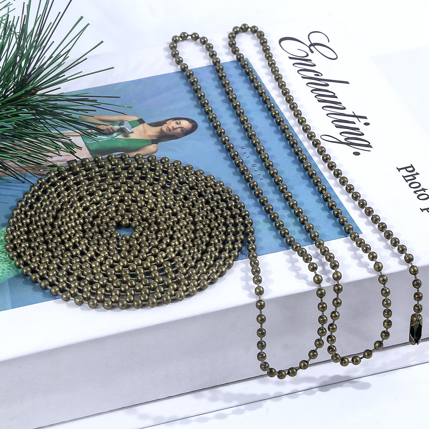 Bronze Ceiling Fan Pull Chain, 120" Extra Long Rust Proof 3mm Beaded Ball Light Pulls Extension Chains with 20 Connectors