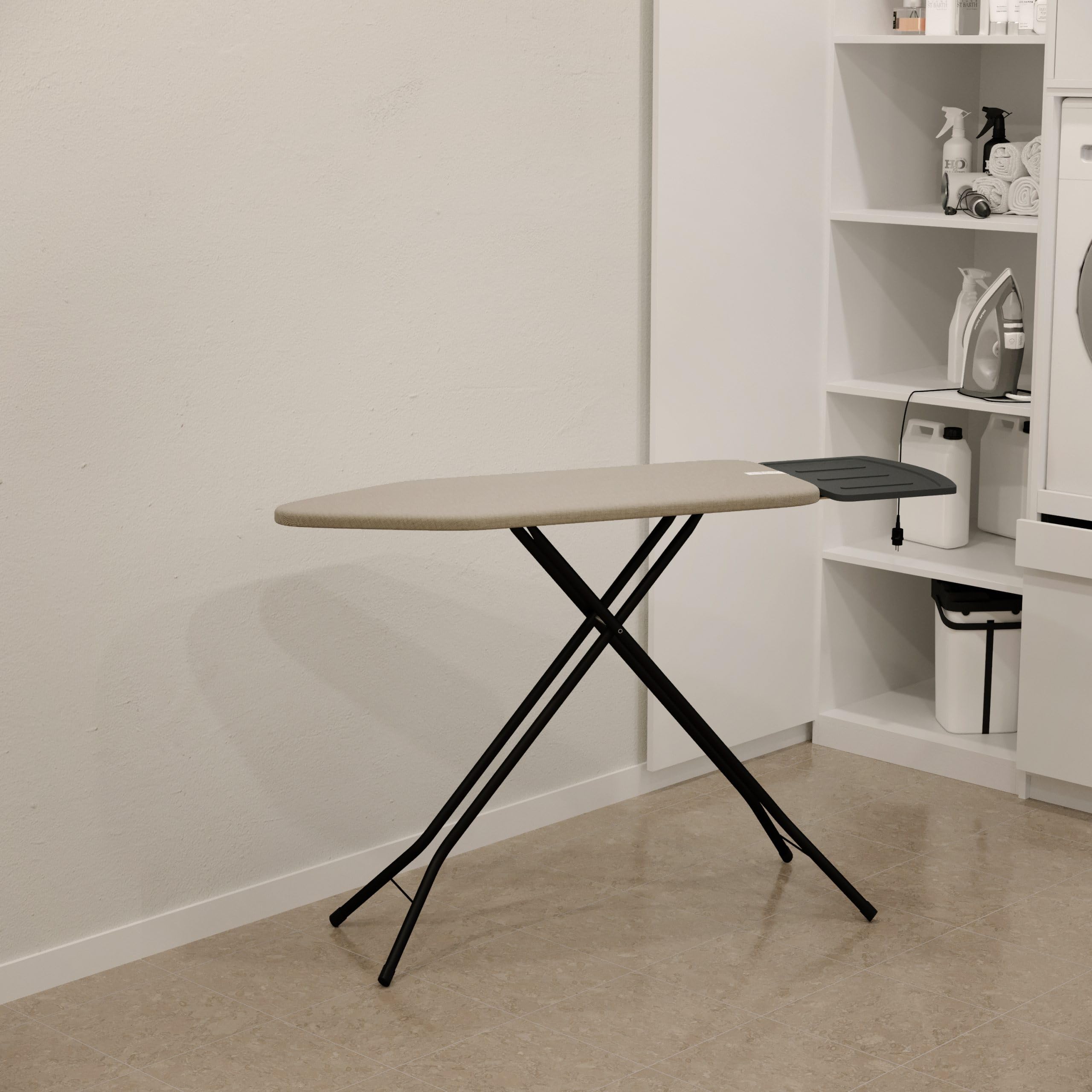bügelbrett – Extra breites Bügelbrett für Dampfgenerator – 124x44 cm – Robust und stabil – Höhenverstellbar – Luxuriöses Bügelerlebnis – Farbe: Dust Beige