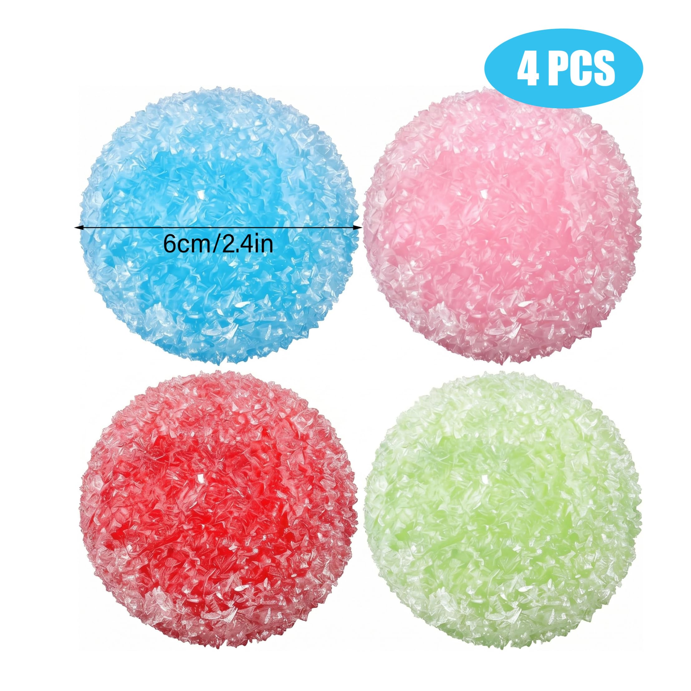 Paquete de 4 bolas de estrés crujientes, juguetes sensoriales moldeables para aliviar el estrés, juguetes suaves para apretar con sonido nítido y arrugado para el hogar y la oficina (colores mezclado