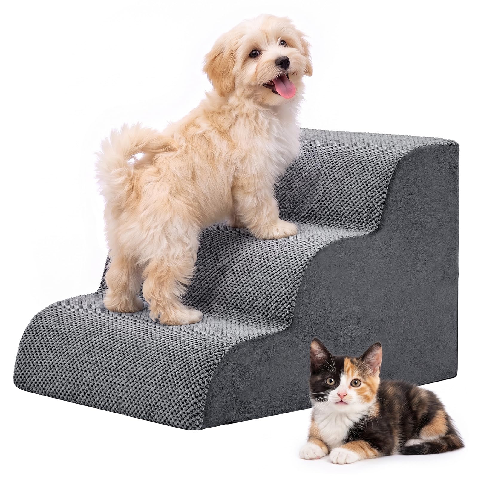 NEWBULIG 3-Step Dog Stairs, 15.7" H Dog Steps for Sofa and Chair, Grey