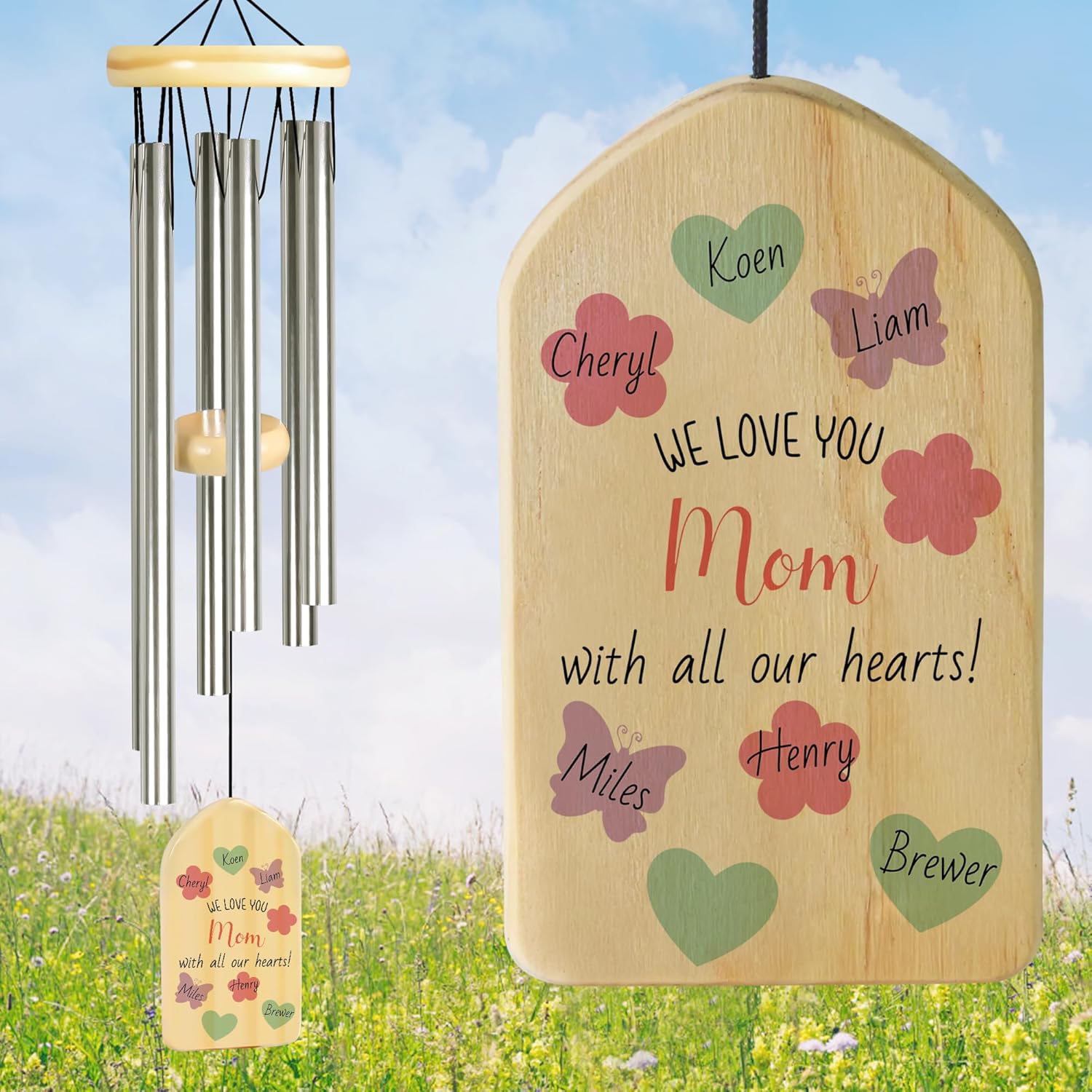 Mothers Day Wind Chimes - Personalized Gift for Mom, Mum Gift - Mom's Garden