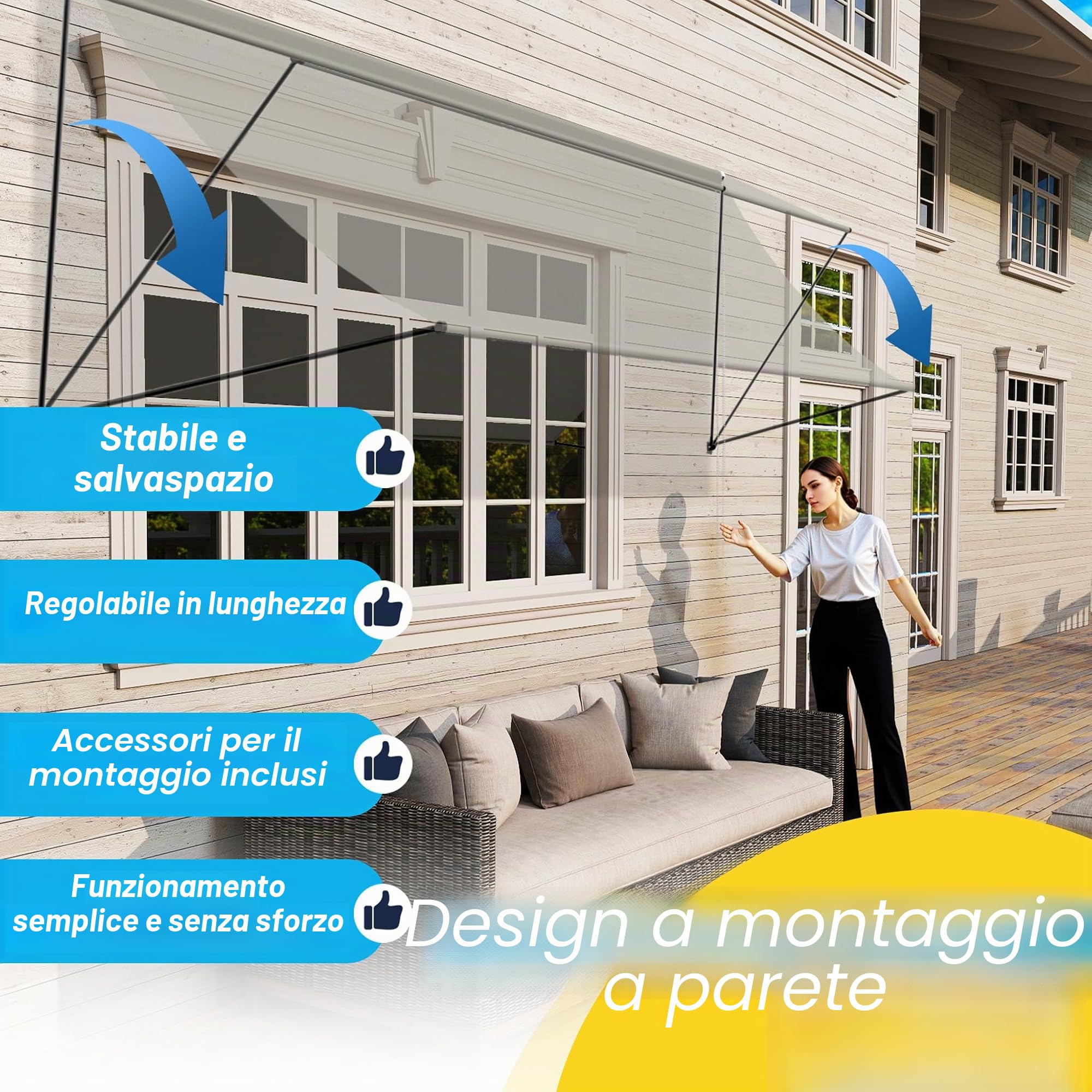 Tenda da sole a braccio snodato retrattile in alluminio 200x145 cm grigio per balcone terrazza finestra