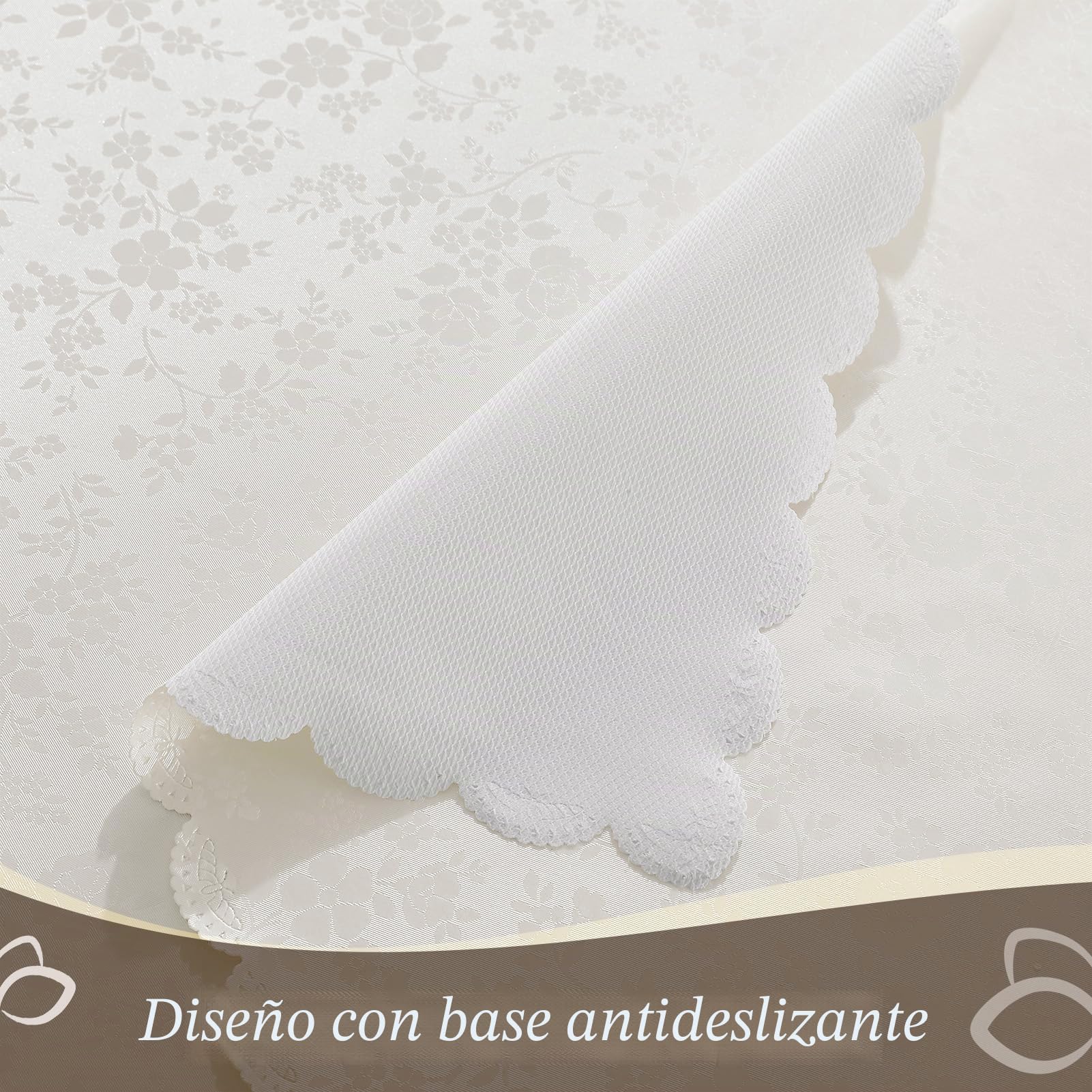 Romanstile mantel redondo grande de hule PVC blanco con flores, antimanchas, impermeable, resistente y fácil de limpiar, 160 cm, apto para mesa redonda grande de comedor, jardín, uso exterior y Pascua
