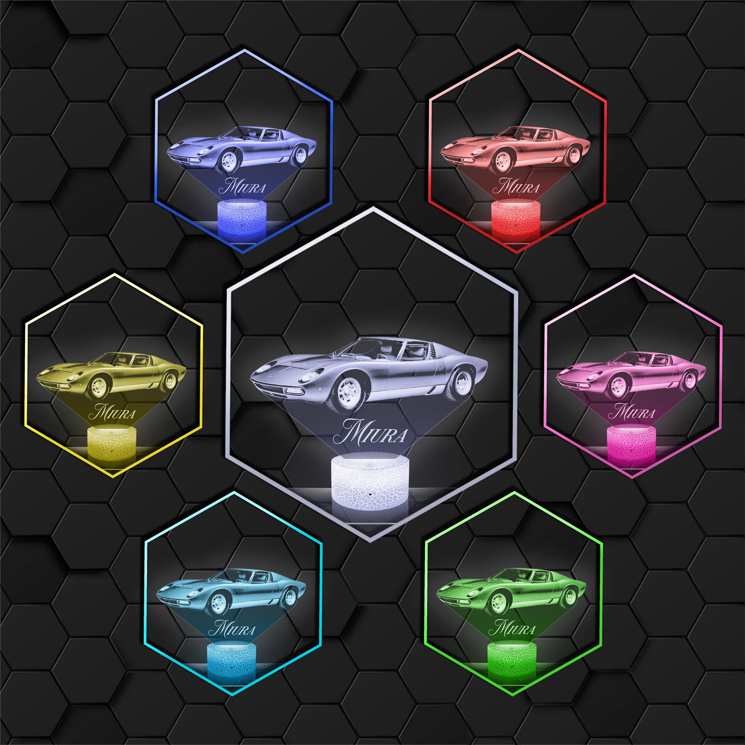 Lampephoto.fr - Lampada 3D Auto Lambo Miura, Decorazione Supercar Sport Veicolo di Lusso Tuning, Idea Regalo Uomo oggetto Auto Lambo Miura Decorazione Camera, Idea Regalo originale per Uomo per Natale