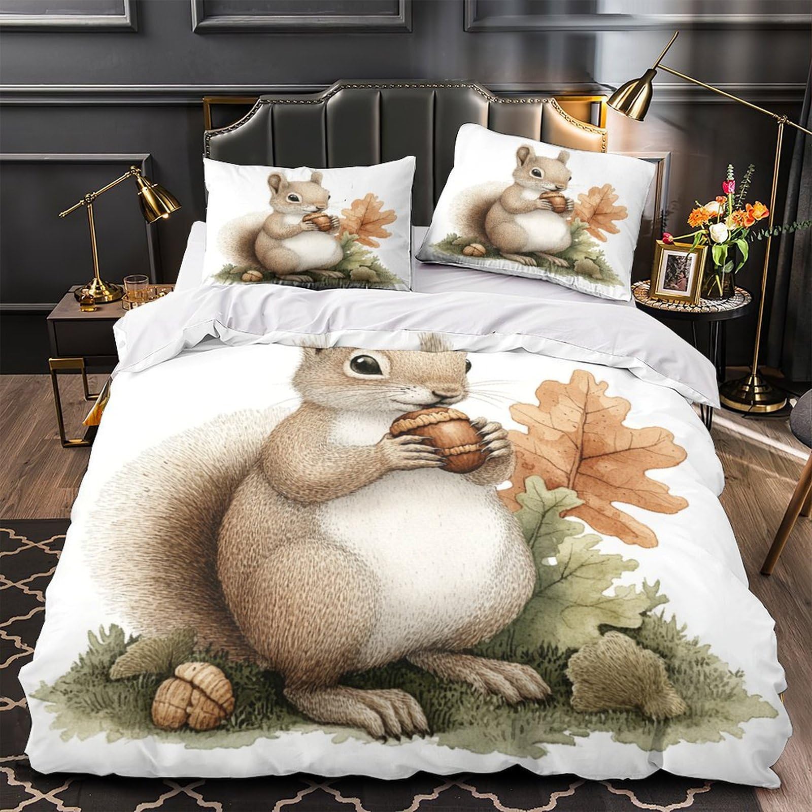 Parure de lit écureuil hypoallergénique housse couette 3D douce 135x200