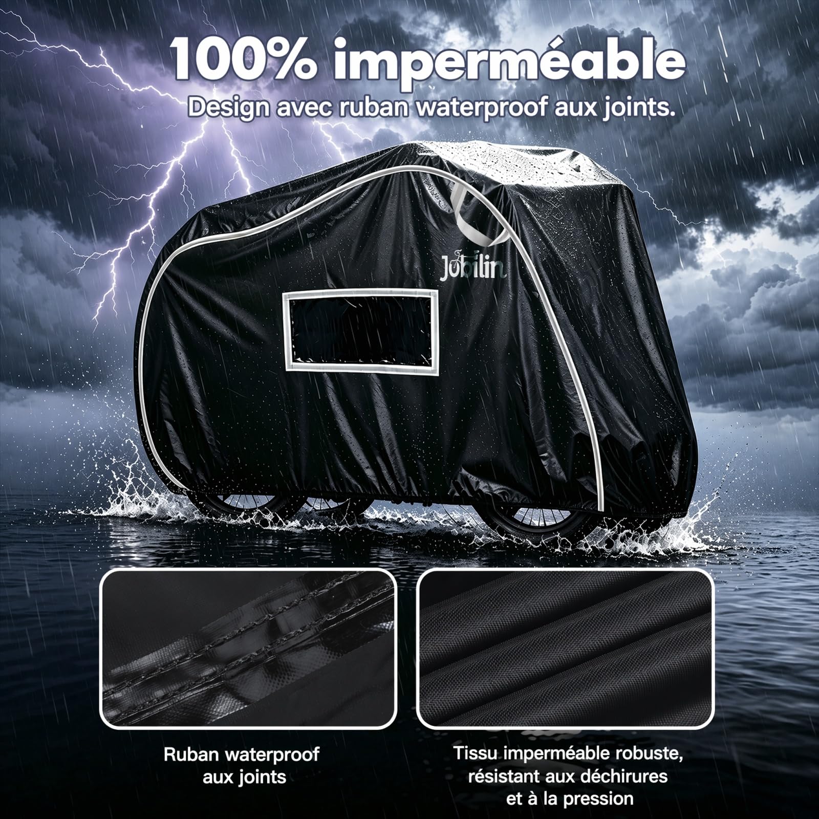Housse de vélo pour 2 vélos, 900D, imperméable et indéchirable, avec corde élastique de 6 m, bandes réfléchissantes en PVC, poche de plaque d'immatriculation, housse de protection pour porte-vélos