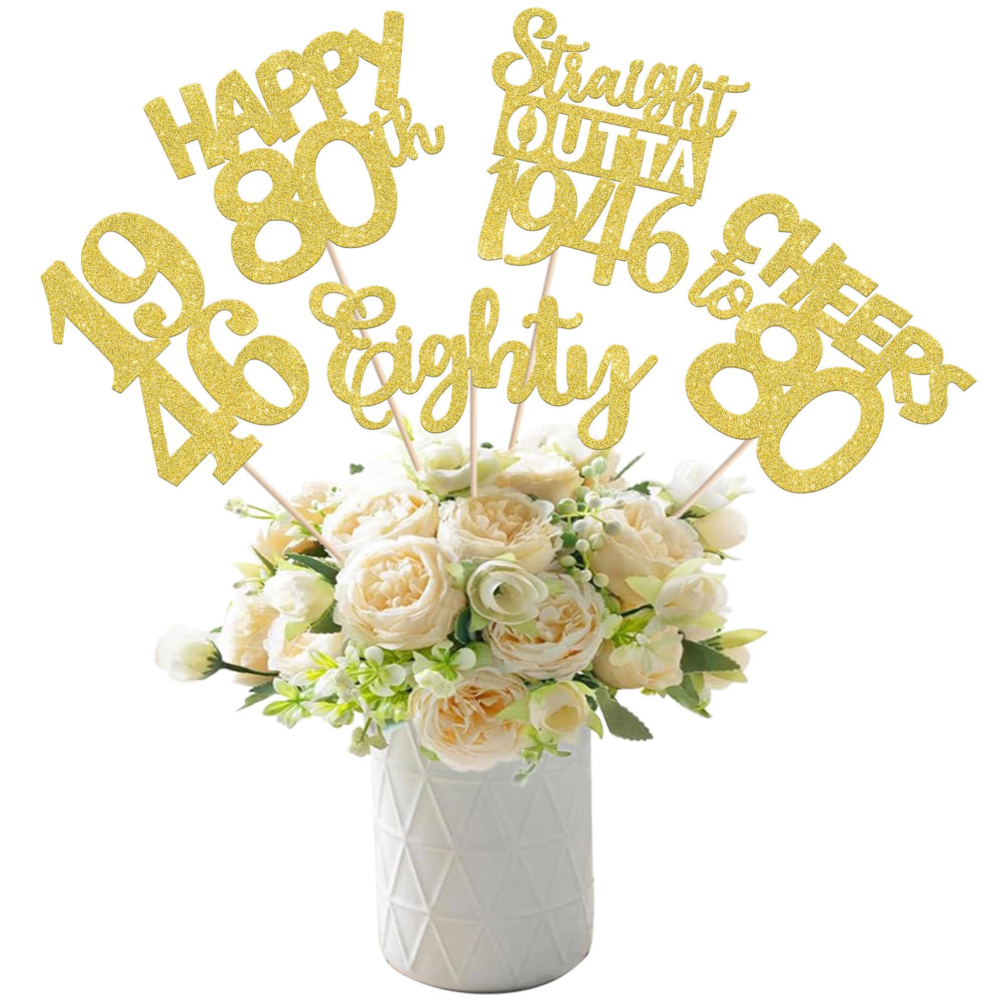 15 PCS 80th Birthday Centerpiece Sticks Eighty Happy 80th Straight Outta 1946 Table Flower Centerpieces Sticks Cheers to 80 Floral Decorations for 80th Birthday Party Centerpieces Supplies Gold