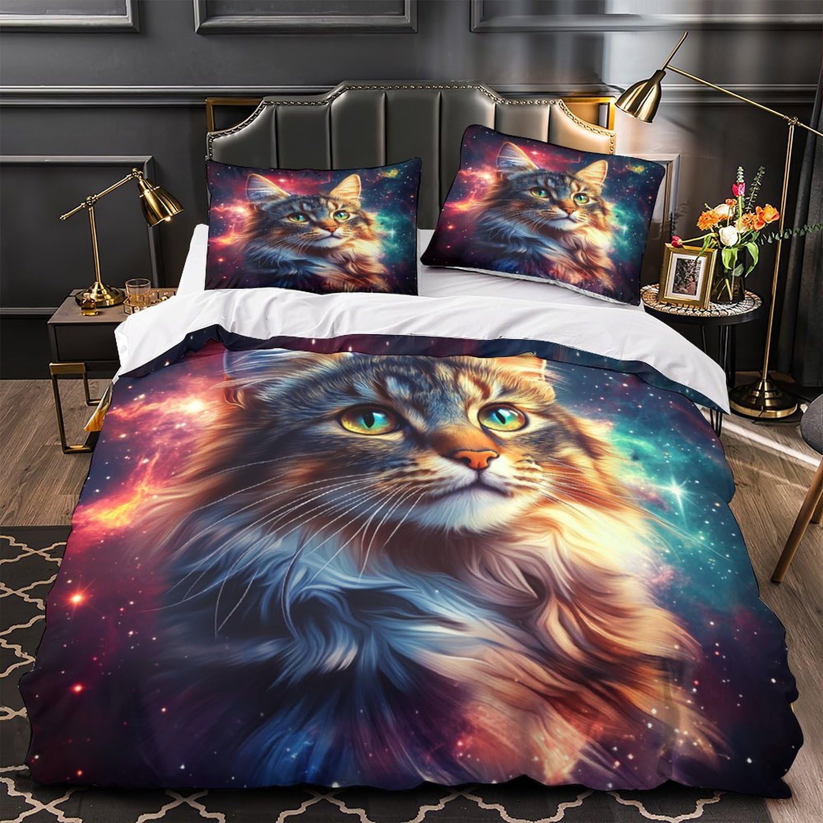 Housse de couette chat hypoallergénique microfibre respirante 3D 200x200