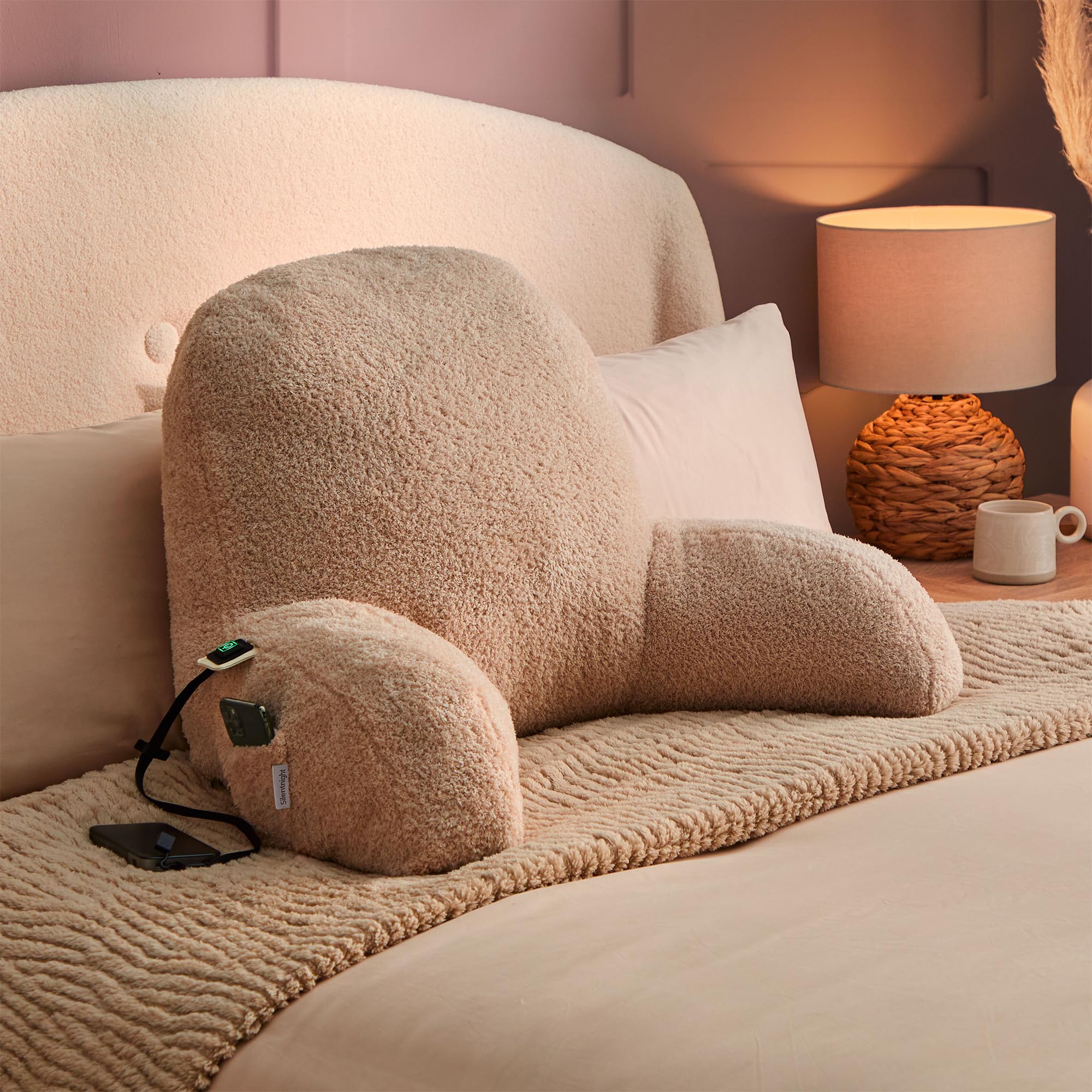 Silentnight Teddy Boucle Usb Heated Cuddle Cushion Natural