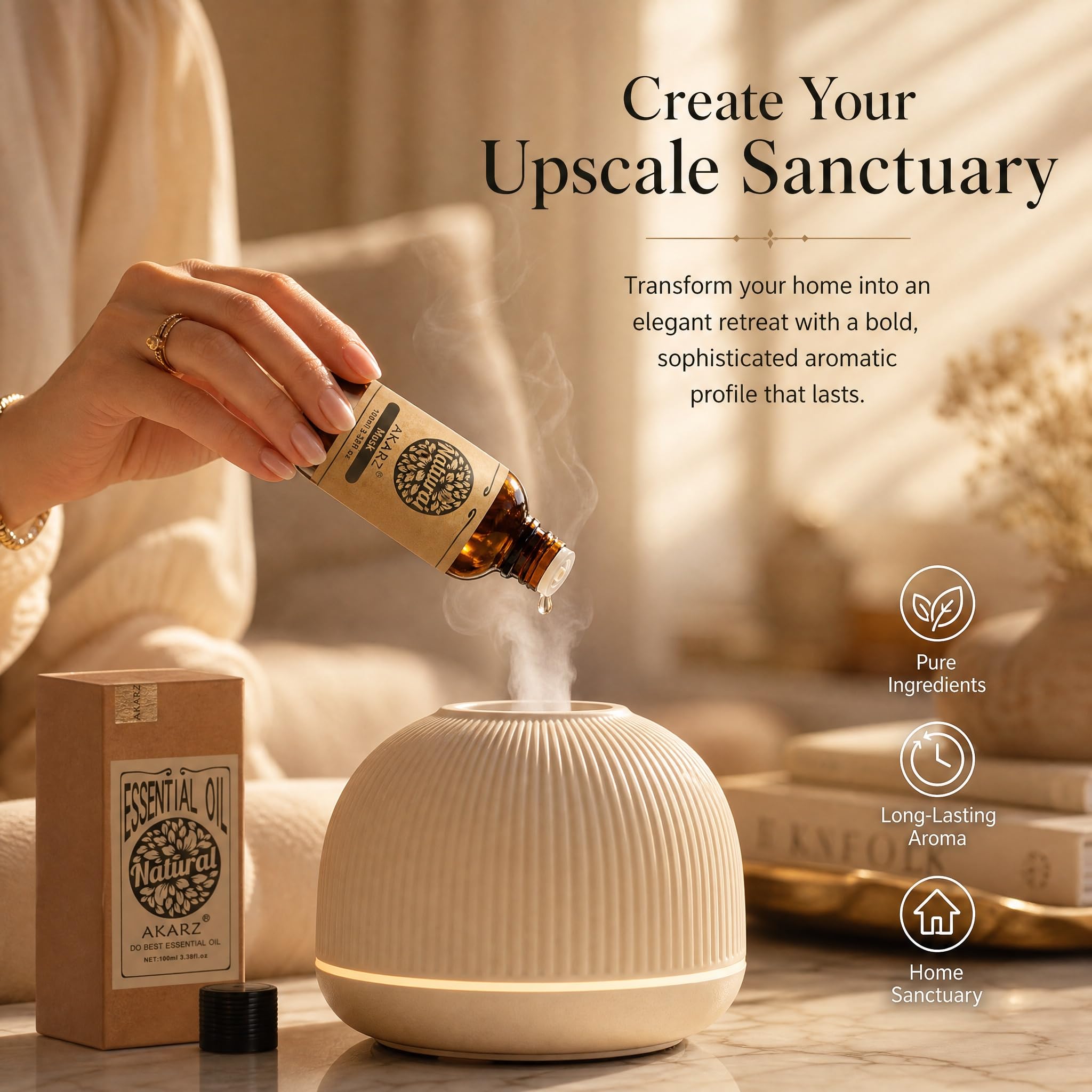 AKARZ 100ml Olejek esencjny z Muskusa - Naturalny olejek aromatyczny do dyfuzorów, lamp aromatycznych i aromatów pomieszczeń