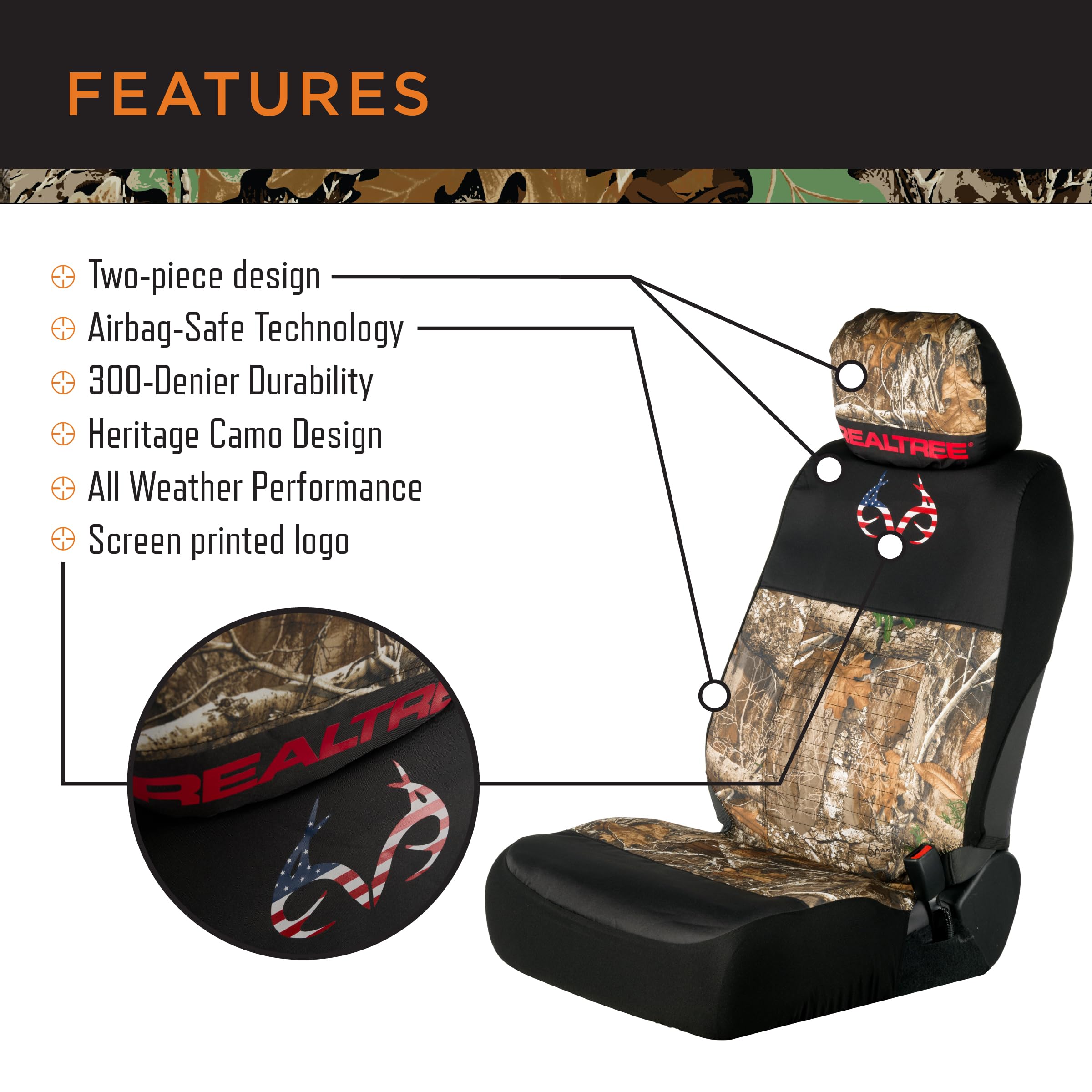 Amazon.co.jp: Realtree ローバックシートカバー アメリカアントラー