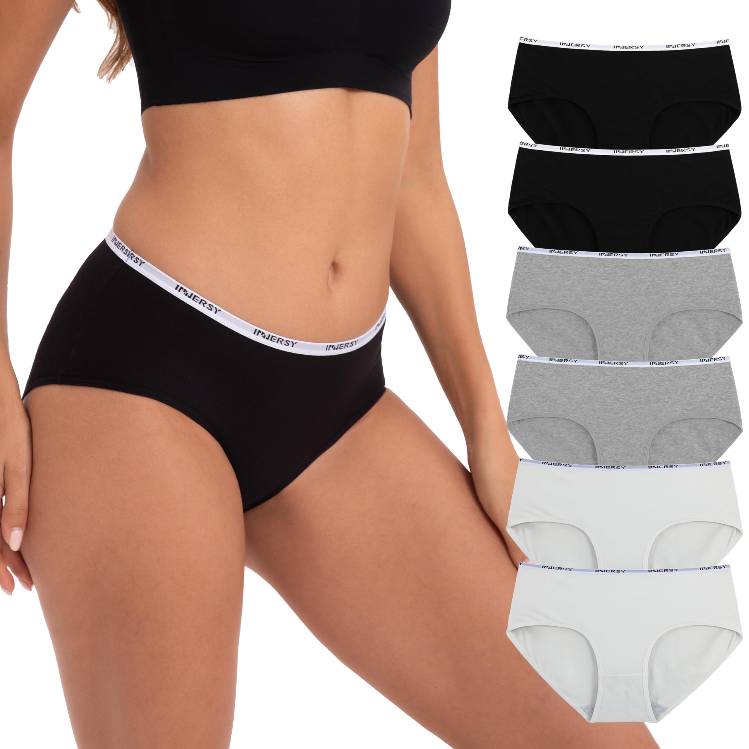 INNERSY Mutande Donna Cotone Slip a Vita Media Intimo Sportivo Culotte Comode Pacco da 6