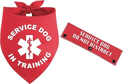 KISJO 2 unidades de bandana roja para perros de servicio en entrenamiento con correa roja para perro (perro seruizo) para cachorros, perros, playa,