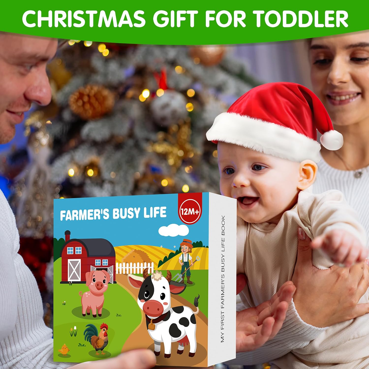 Quanquer Montessori Busy Book for Toddlers 1-3 - Farm Animal Sensory Busy Board for 1 Year Old Boys and Girls, Educational Travel Toy for Airplane Car Activities, Birthday Christmas Toddler Gifts